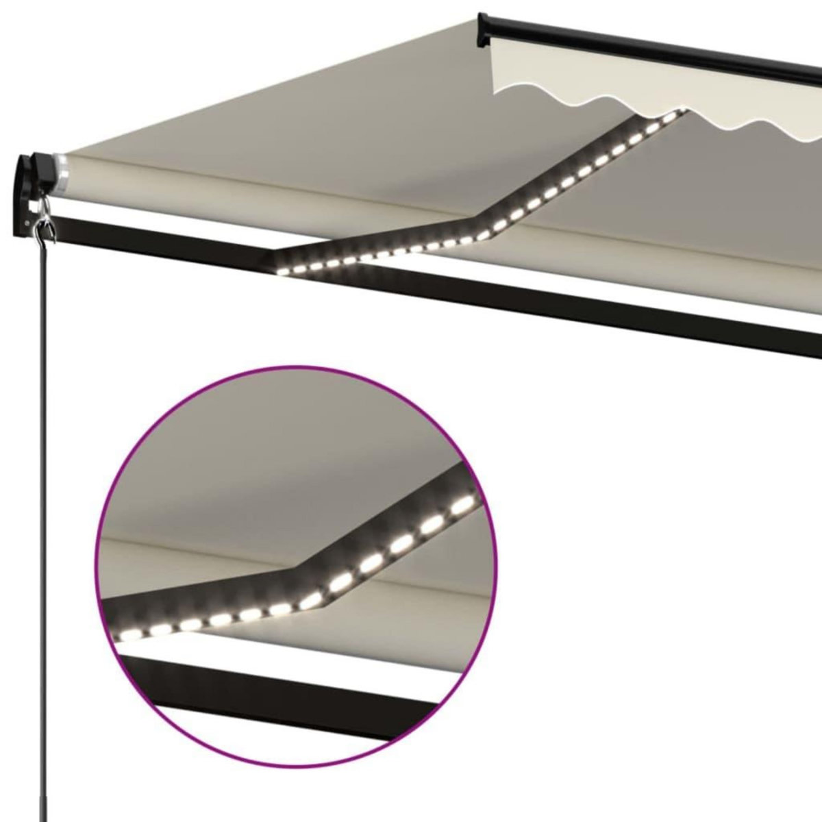 VIDAXL Auvent manuel retractable avec LED 500x300 cm Creme