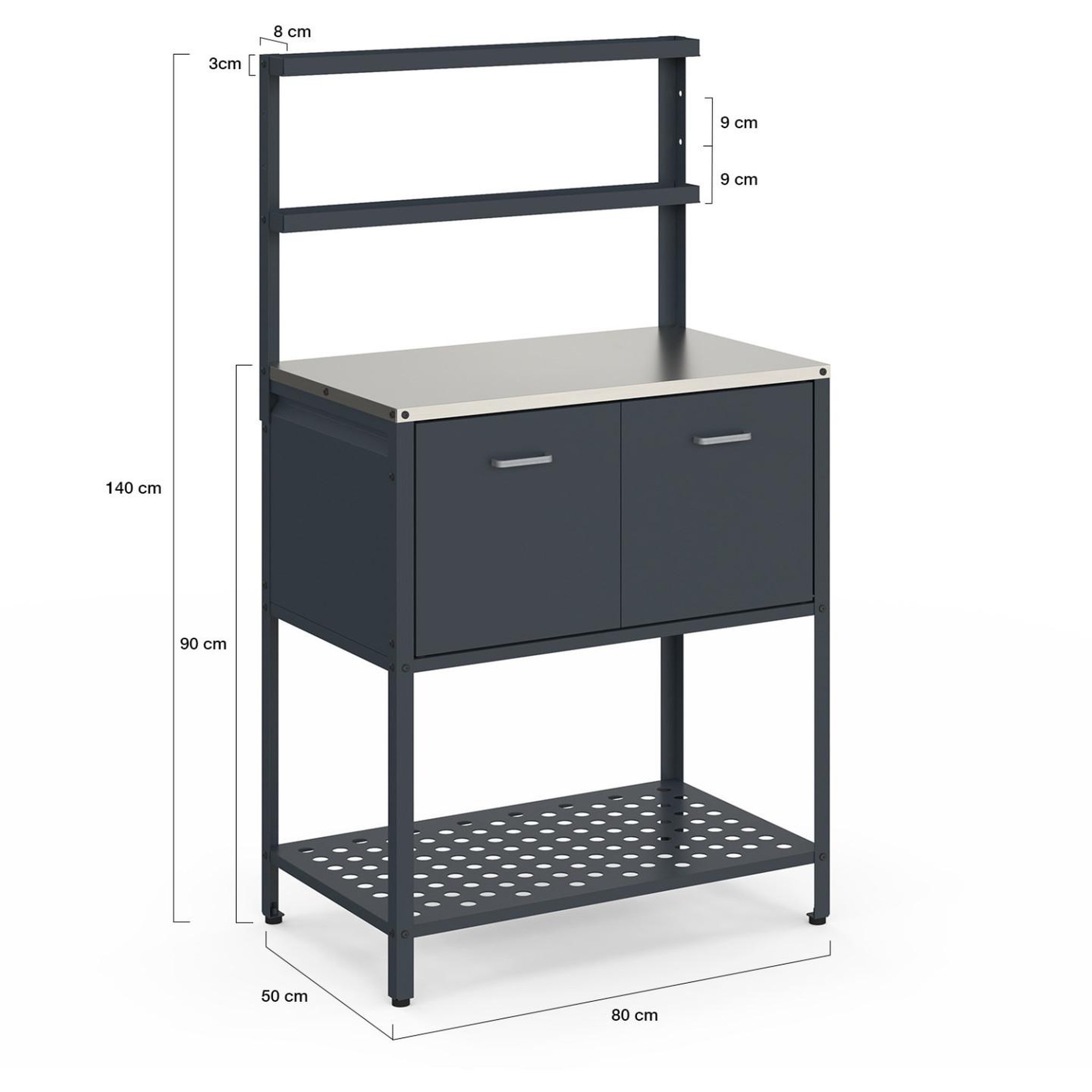 Voir la diapositive 5 : ID MARKET Meuble de cuisine extérieure pareo 2 portes et 2 étagères suspendues en acier gris anthracite