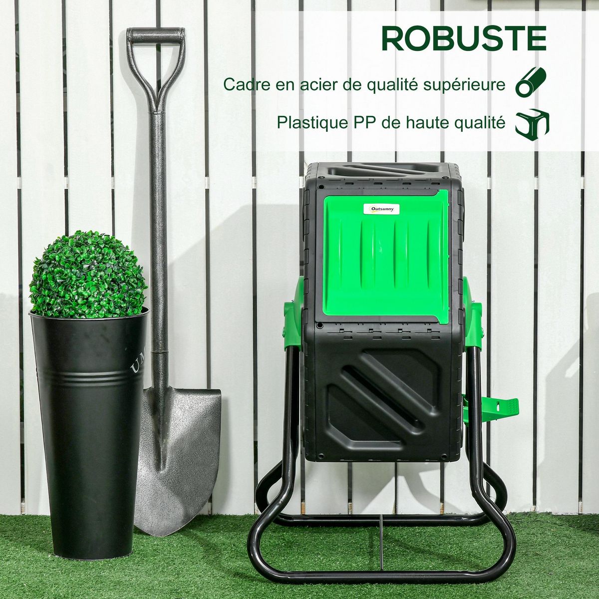 OUTSUNNY Composteur de jardin 65L - bac à compost pour déchets - rotatif 360° - acier PP noir vert