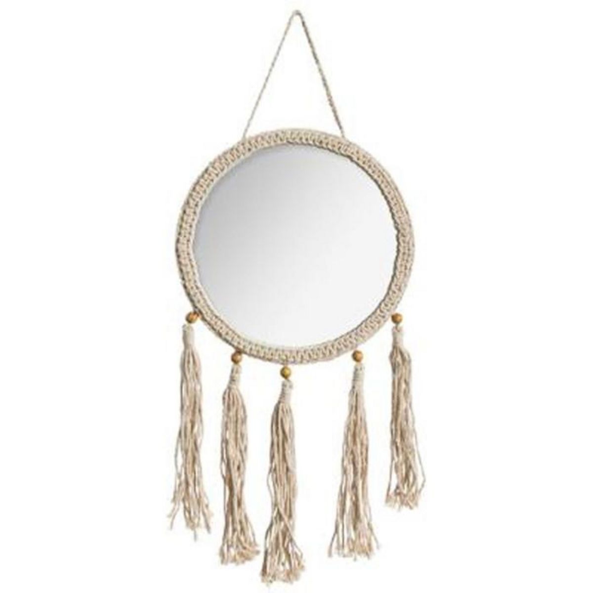 ATMOSPHERA Miroir Mural Rond à Franges  Eté  62cm Beige