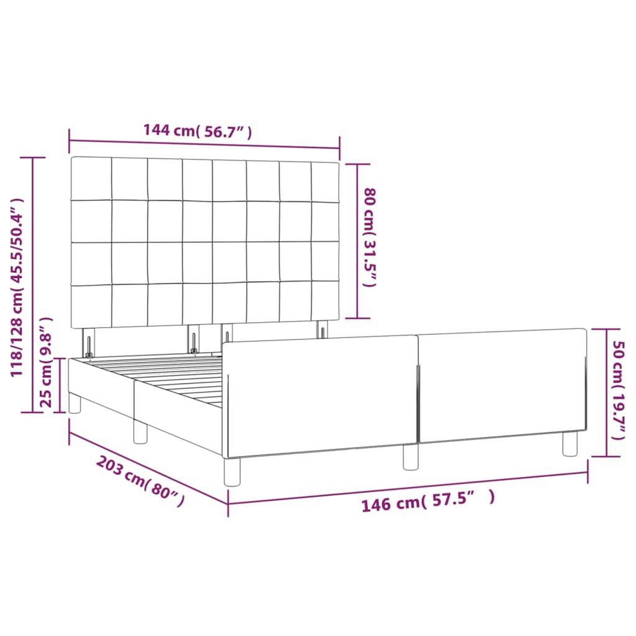 Voir la diapositive 6 : VIDAXL Cadre de lit sans matelas gris fonce 140x200 cm tissu