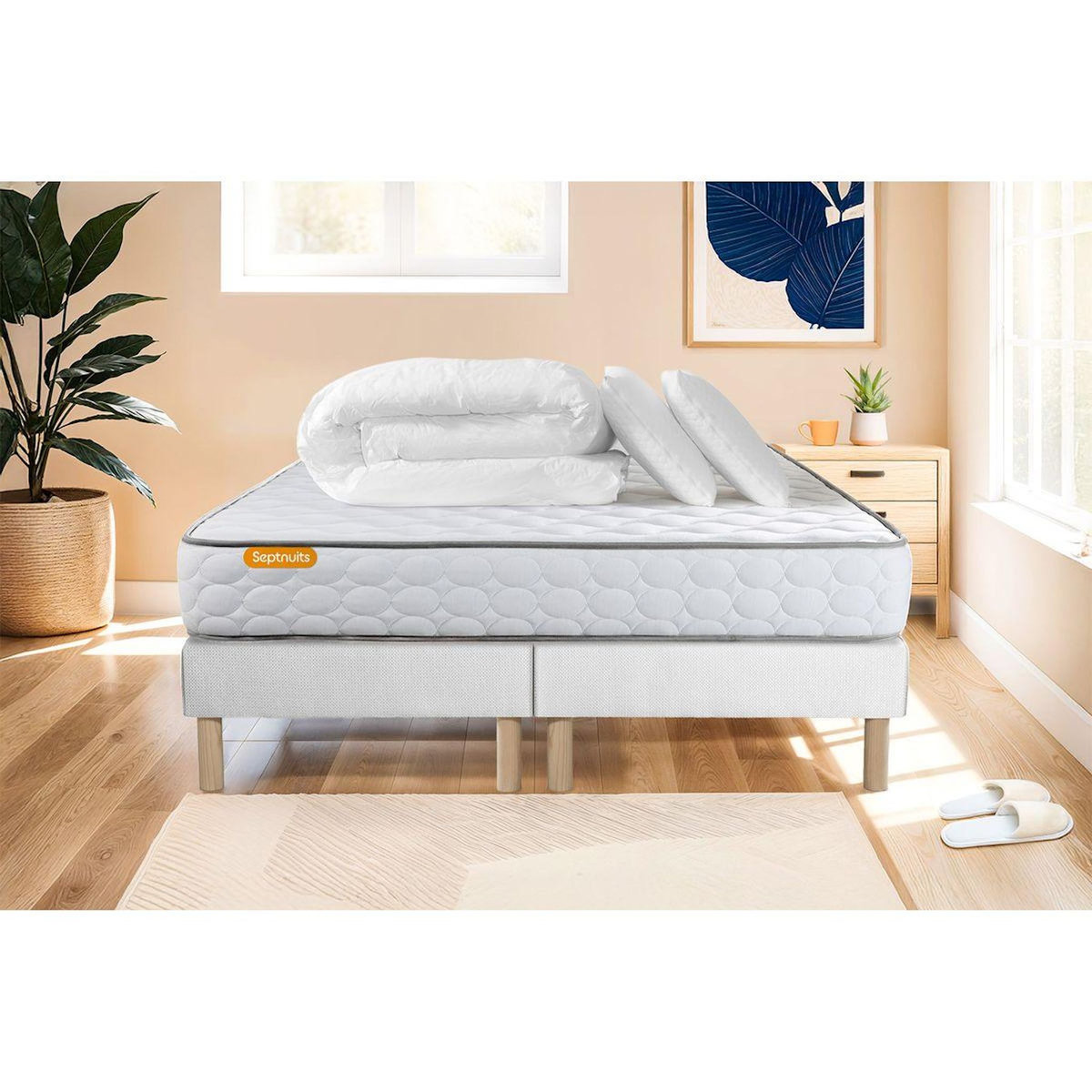 SEPTNUITS Pack matelas Memo + double sommiers + 2 oreillers mémoire de forme