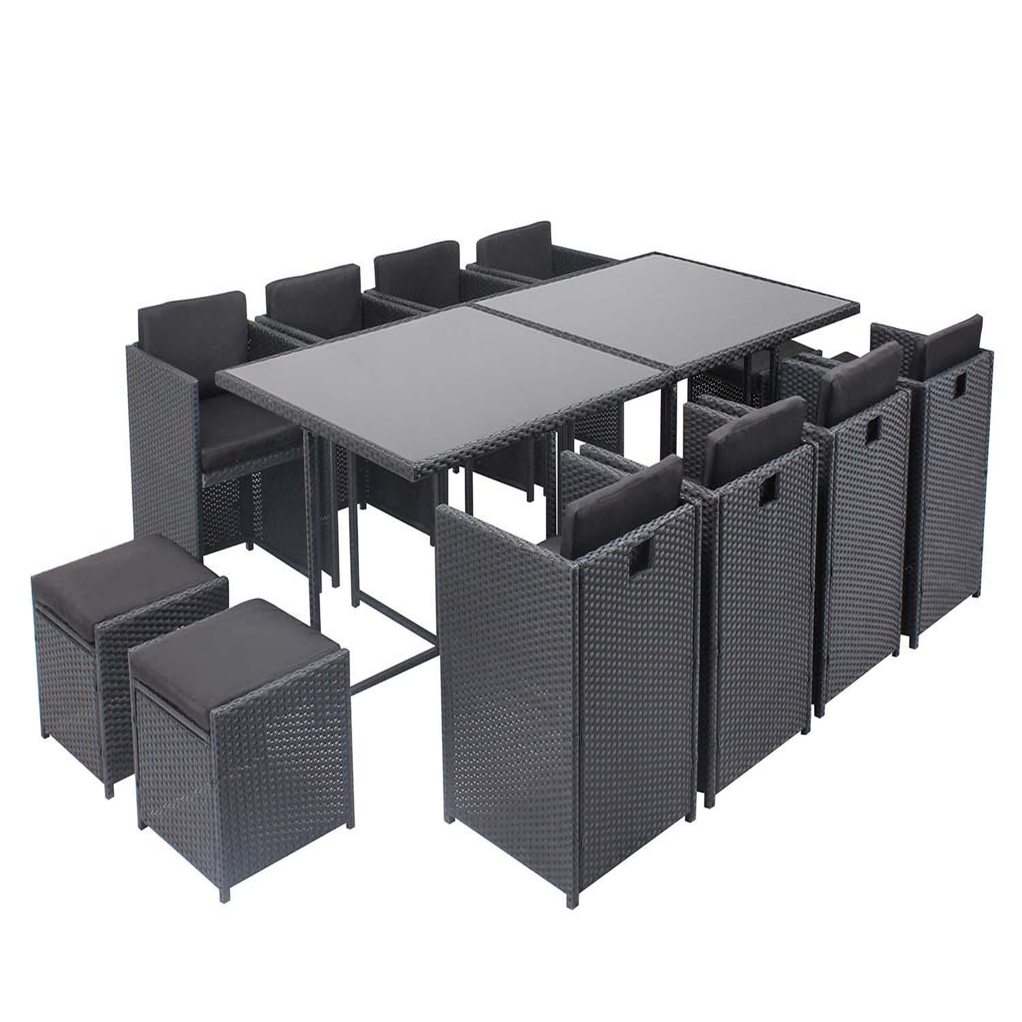 CONCEPT USINE Table et chaises 12 places encastrables en résine noir-noir miami