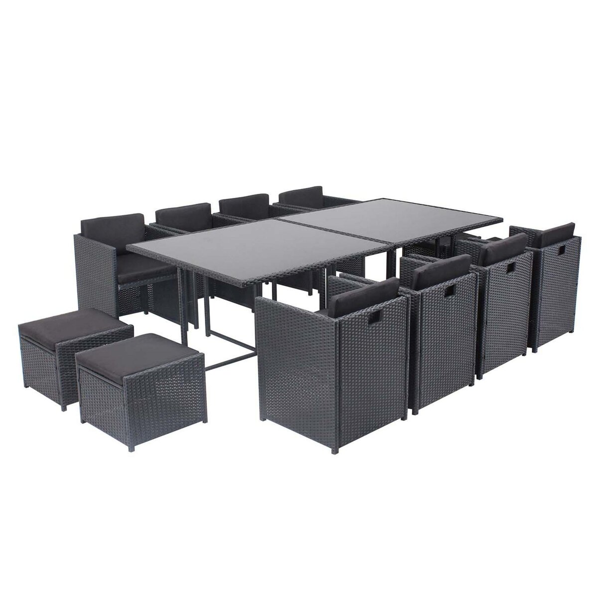 CONCEPT USINE Table et chaises 12 places encastrables en résine noir-noir MIAMI