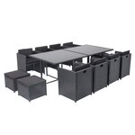CONCEPT USINE Table et chaises 12 places encastrables en résine noir-noir MIAMI