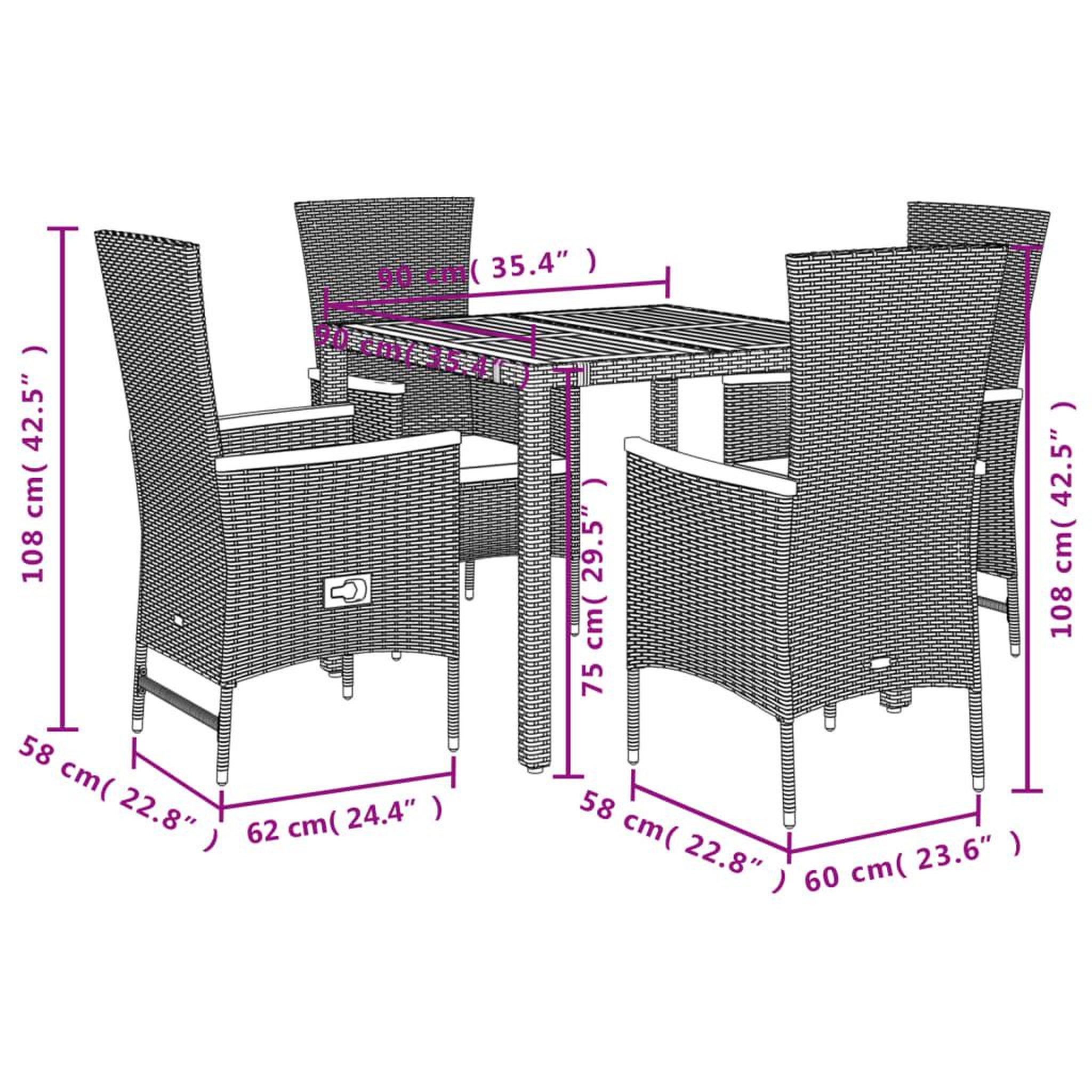 Voir la diapositive 6 : VIDAXL Ensemble a manger de jardin coussins 5pcs Noir Resine tressee