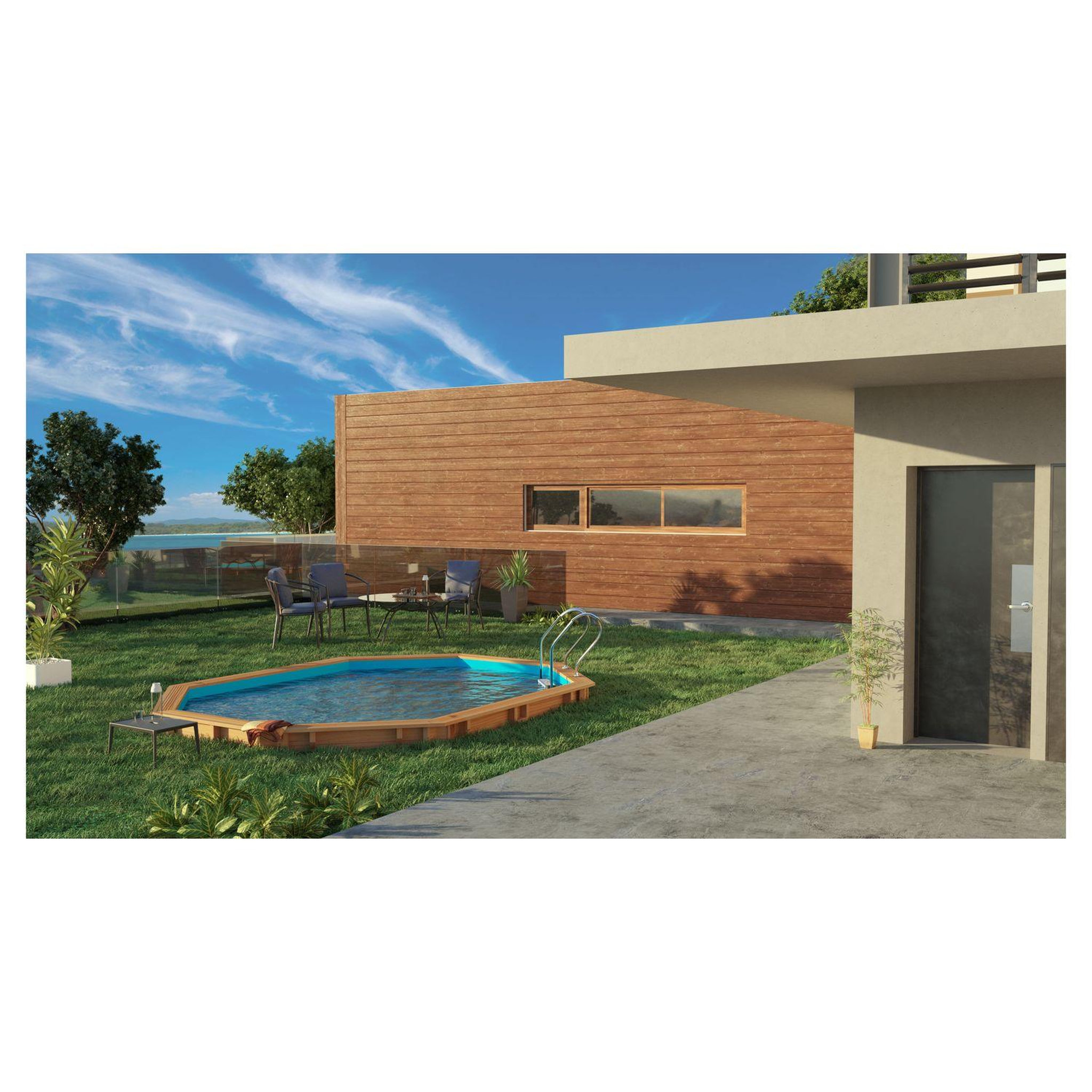 GRE Piscine hors sol bois ovale - 4,36 x 3,36 x H 1,07 m - GRENADE 2
