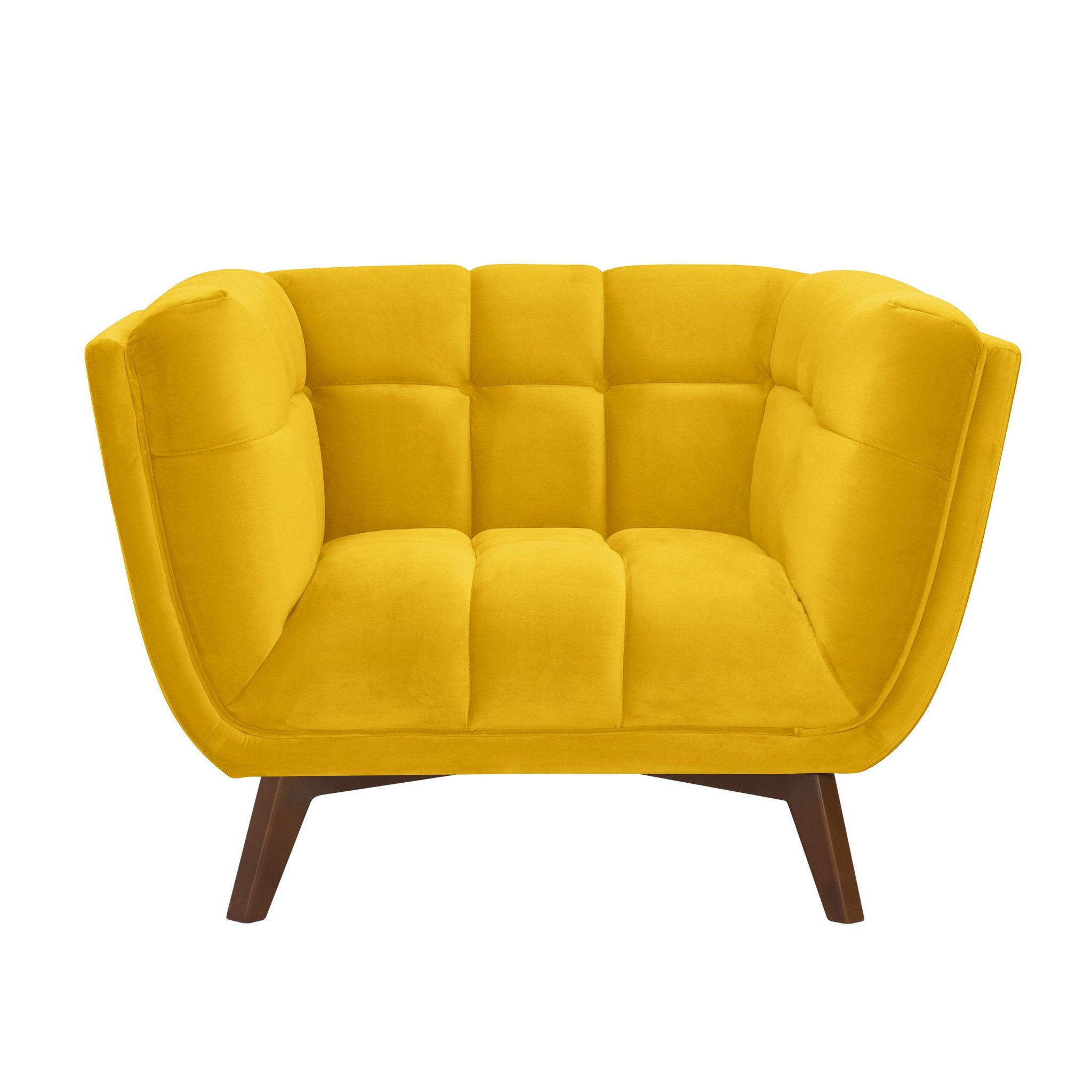 MAISON PAVANE Fauteuil en velours jaune pieds marrons-mona