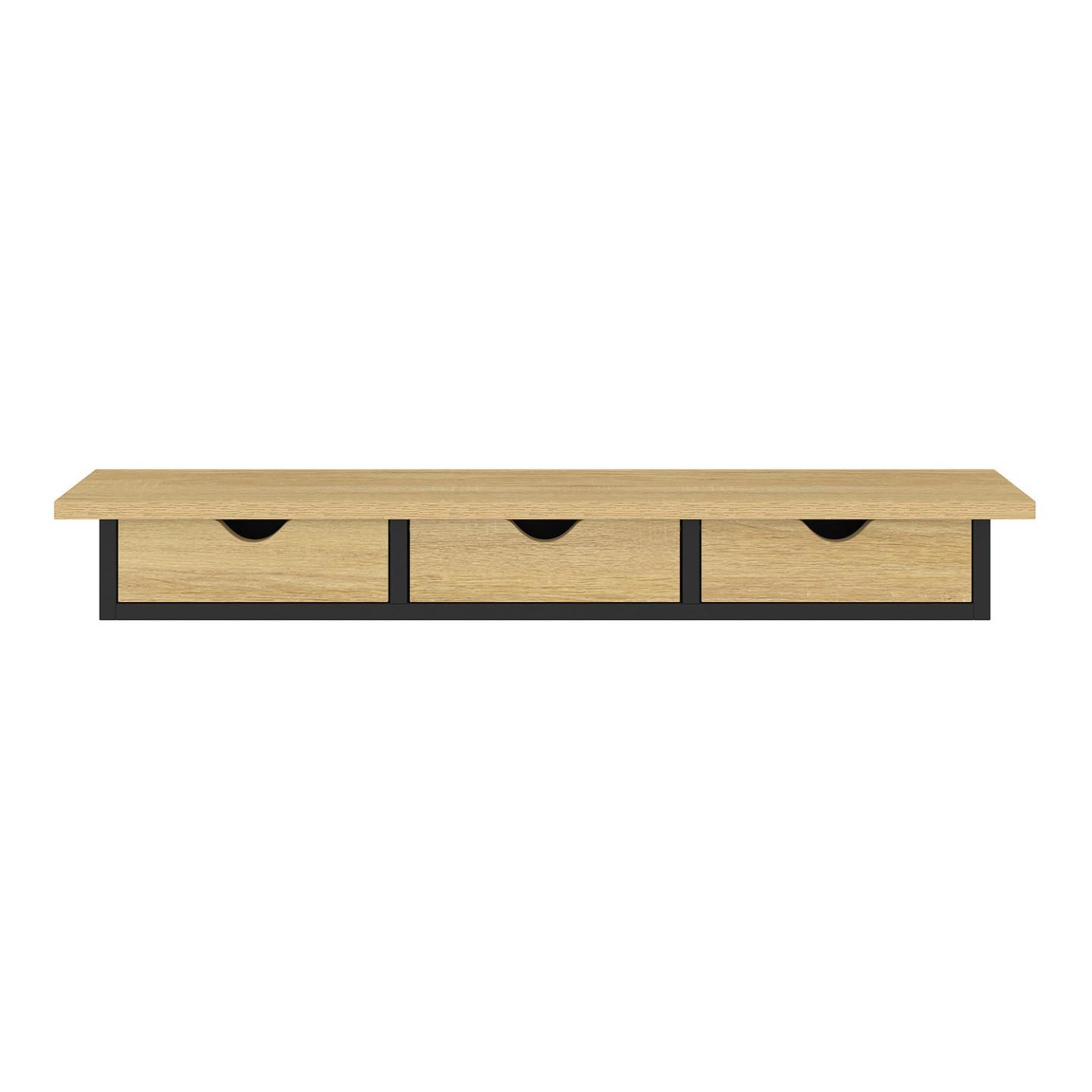 Voir la diapositive 3 : ID MARKET Etagère murale console d'entrée lise 3 tiroirs effet bois et noir