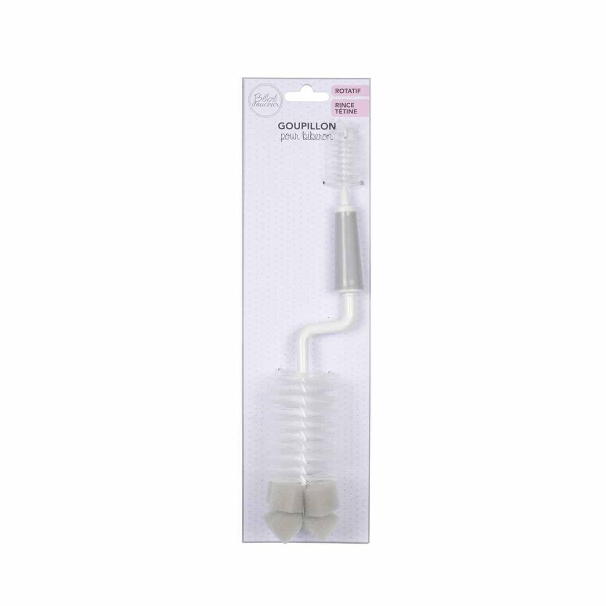 Voir la diapositive 2 : BEBE DOUCEUR Goupillon pour biberon  rotatif  29cm gris