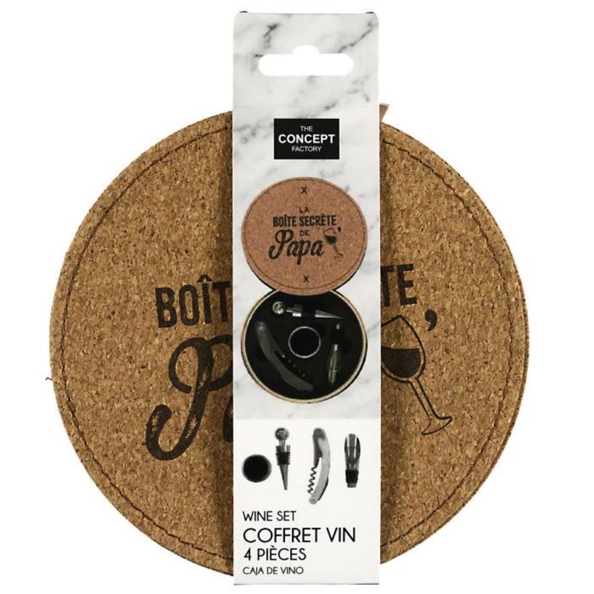 Paris Prix Coffret à Vin 4 Pièces  La Boîte Secrète de Papa  14cm Naturel
