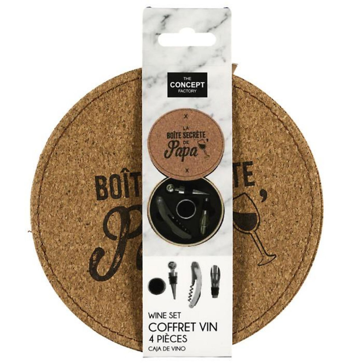 Paris Prix Coffret à Vin 4 Pièces  La Boîte Secrète de Papa  14cm Naturel