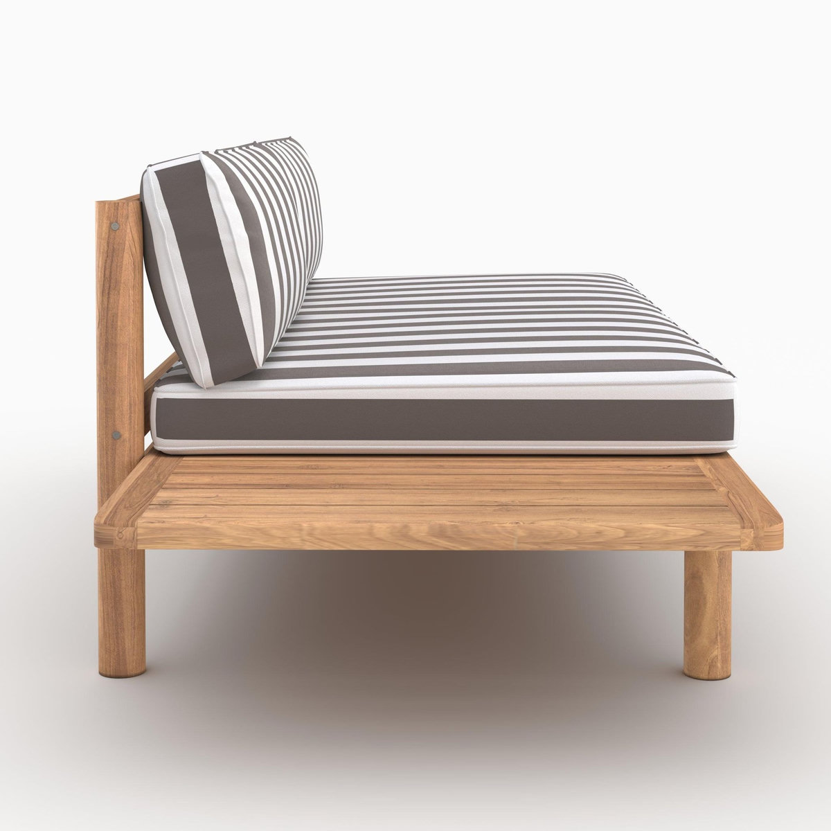 Rendez vous déco Salon de jardin 2 personnes en teck massif et tissu rayé gris-Nadila