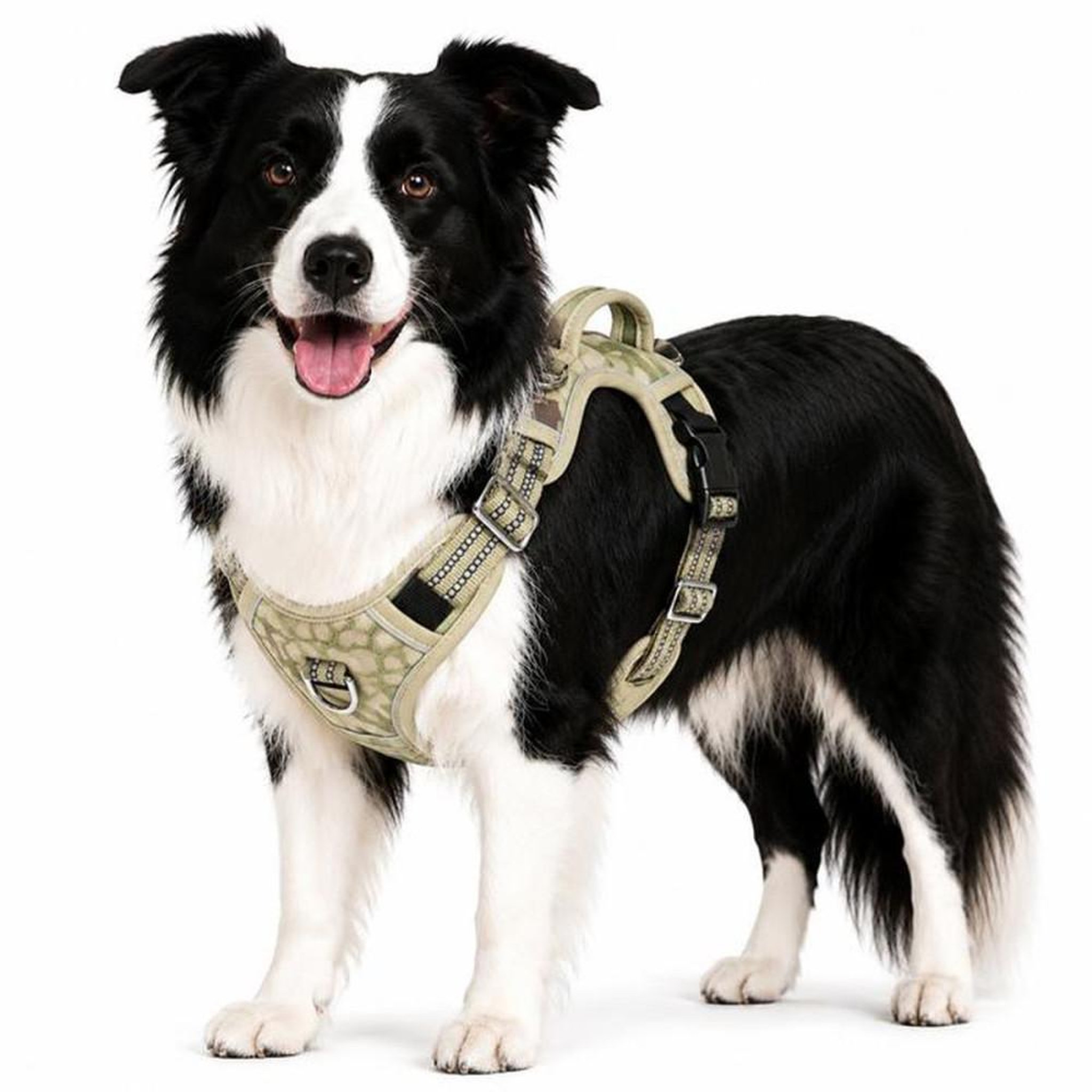 Harnais anti-traction pour chien taille L, poignée de contrôle avant renforcée et bandes réfléchissantes jaune