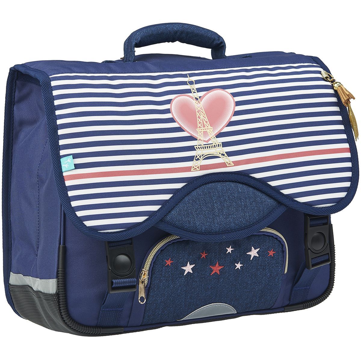 AUCHAN Cartable 38 cm CP/CE1/CE2 bleu à rayures Paris