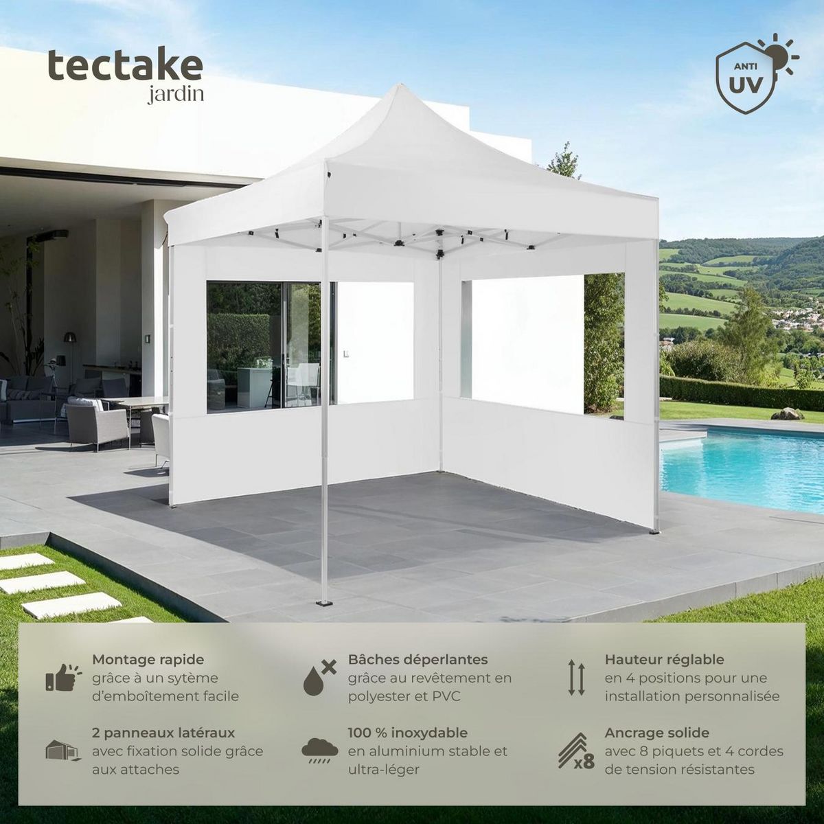 tectake Pavillon de jardin 3 x 3 m avec cadre en aluminium blanc