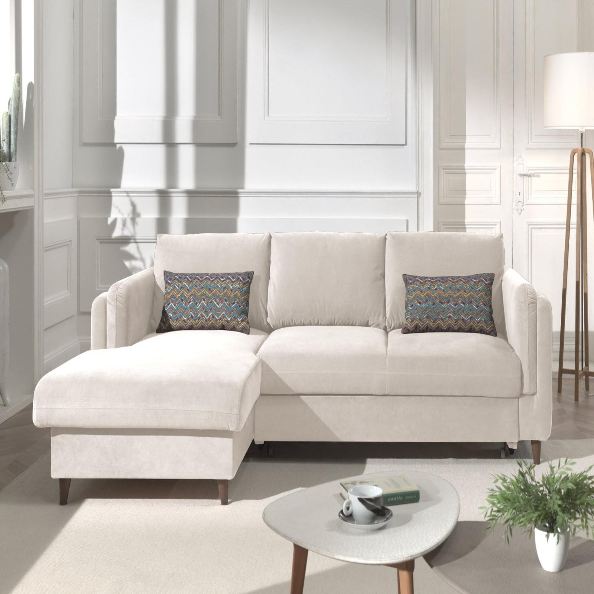 Voir la diapositive 2 : BEST MOBILIER Brooke - canapé d'angle gauche - convertible avec coffre - 4 places - en velours