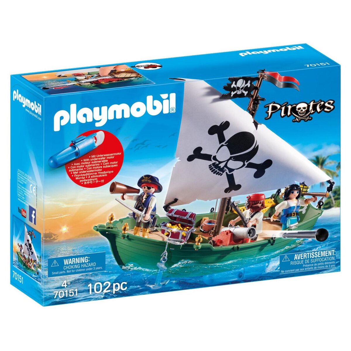 PLAYMOBIL 70151 - Pirates - Chaloupe des pirates avec moteur submers