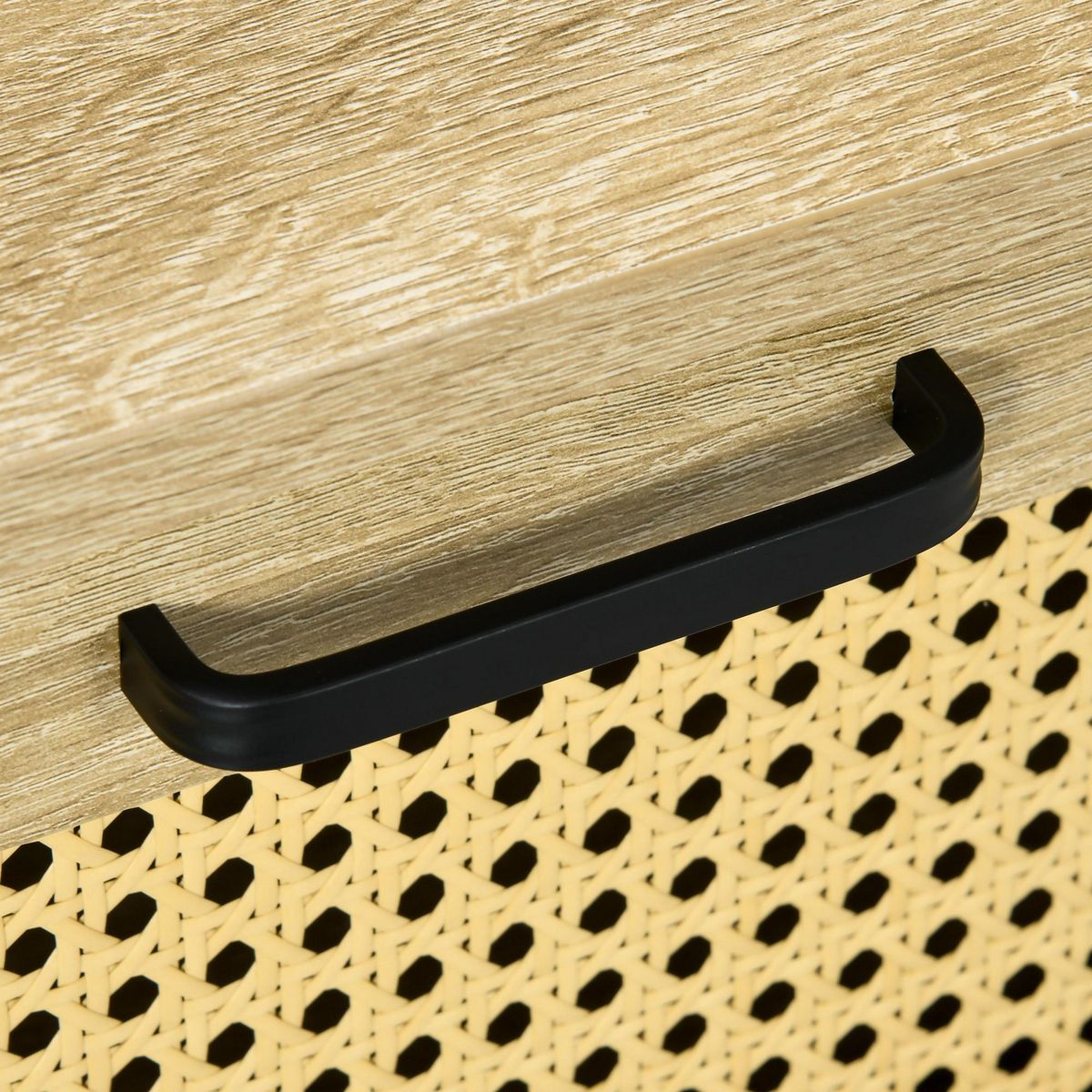 HOMCOM Table basse relevable style bohème chic - 2 tiroirs, compartiment - aspect cannage rotin PVC panneaux aspect bois clair