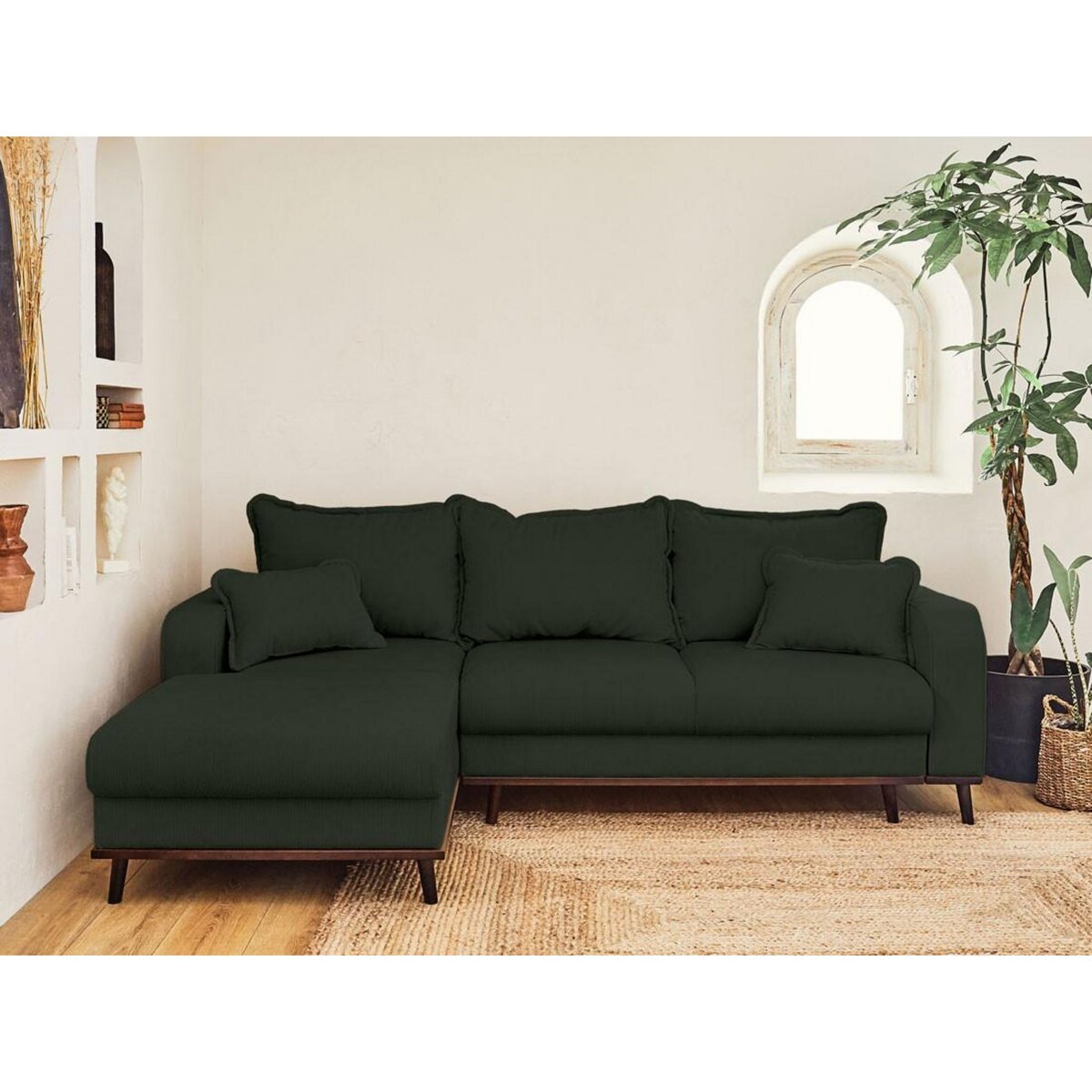 LISA DESIGN Albane - canapé d'angle gauche - 4 places - convertible avec coffre - en velours côtelé