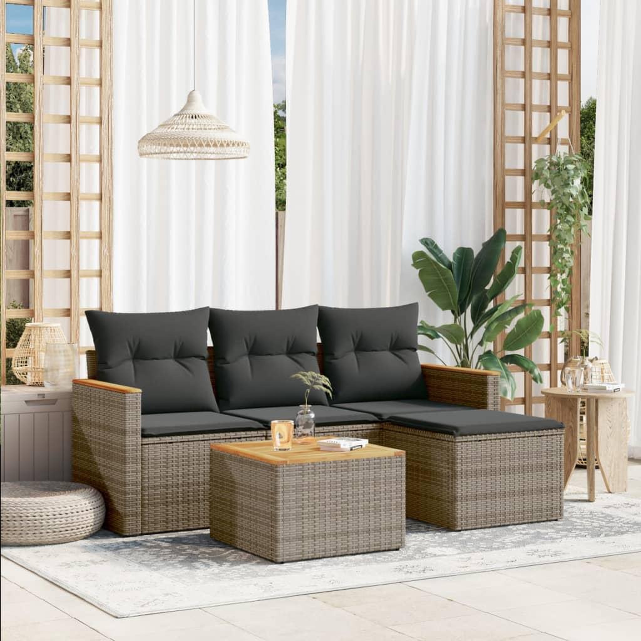 VIDAXL Salon de jardin 5 pcs avec coussins gris resine tressee