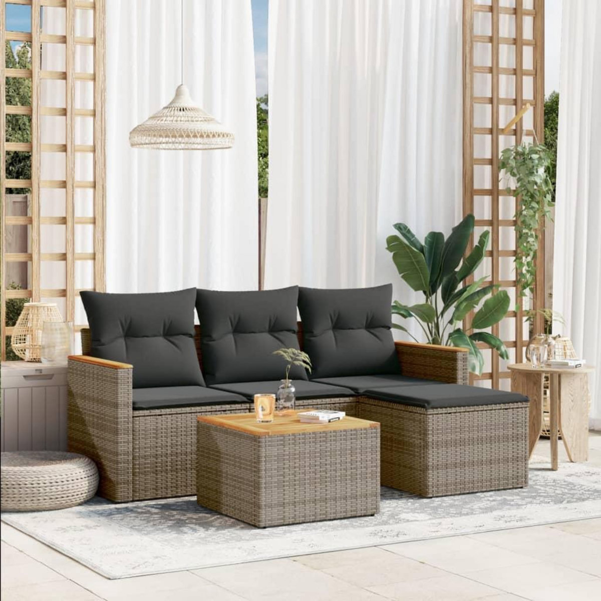 VIDAXL Salon de jardin 5 pcs avec coussins gris resine tressee