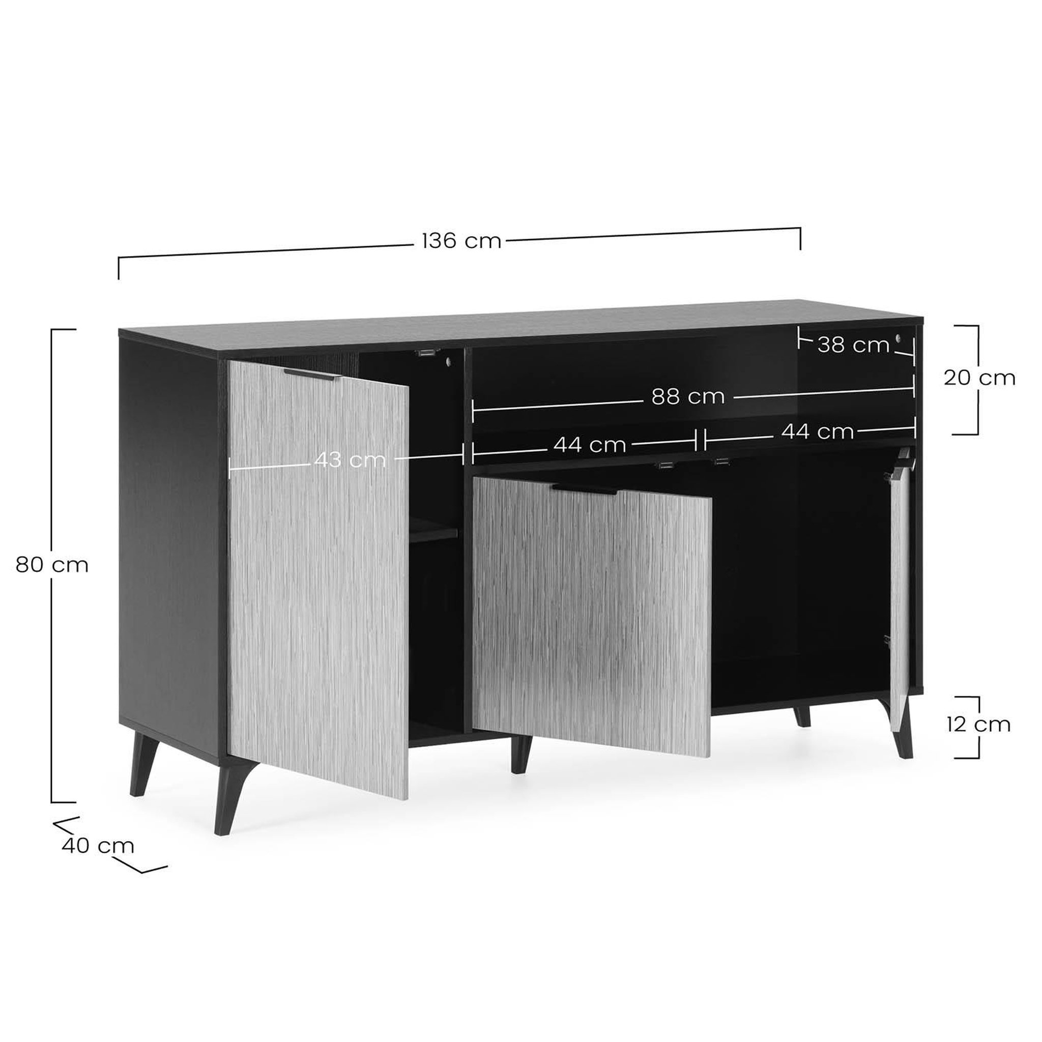 Voir la diapositive 6 : VS VENTA-STOCK Buffet Denis 3 portes 1 trou, couleur Noir/Bois