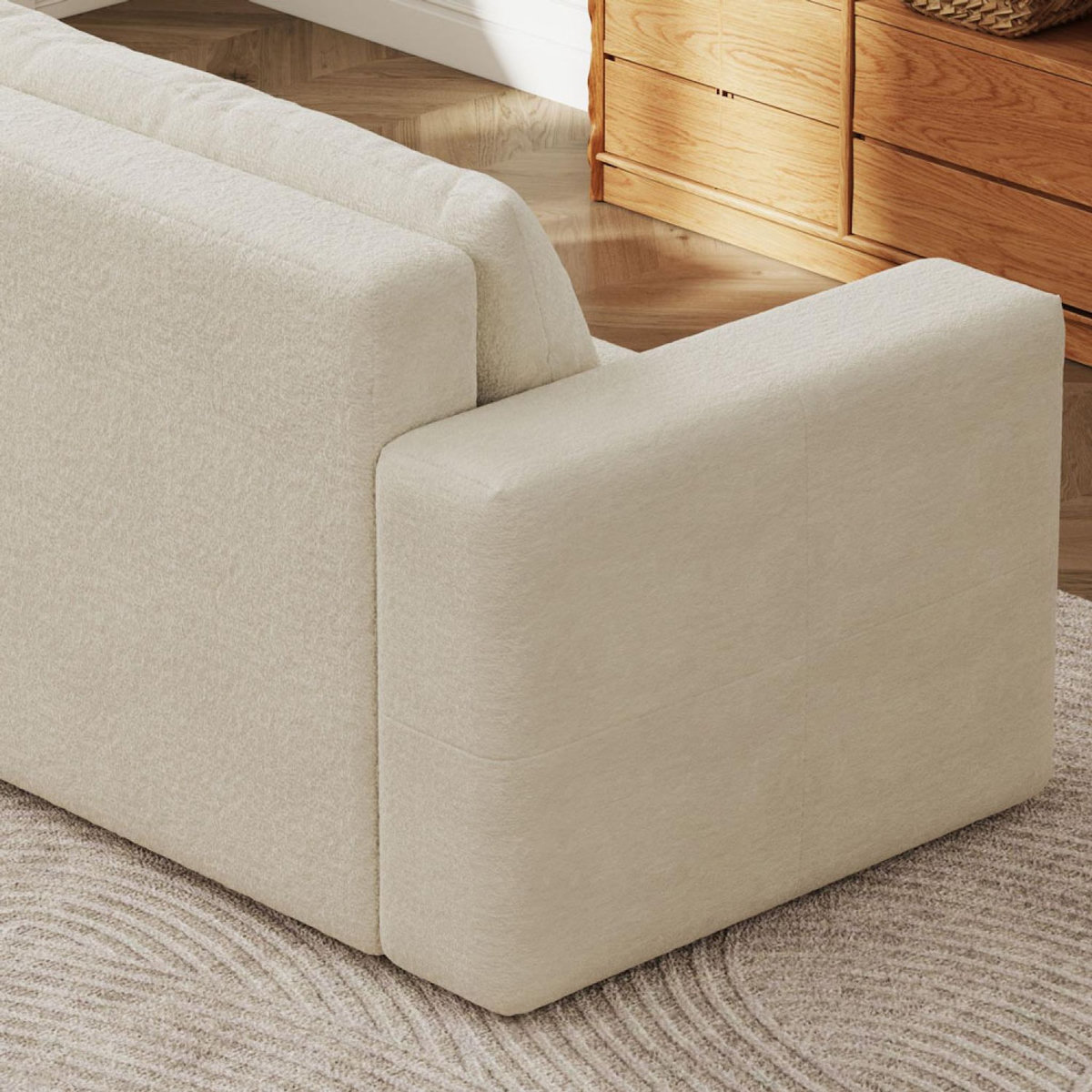 CONCEPT USINE Canapé convertible 3 places avec coffre en bouclette beige CANTERBURY