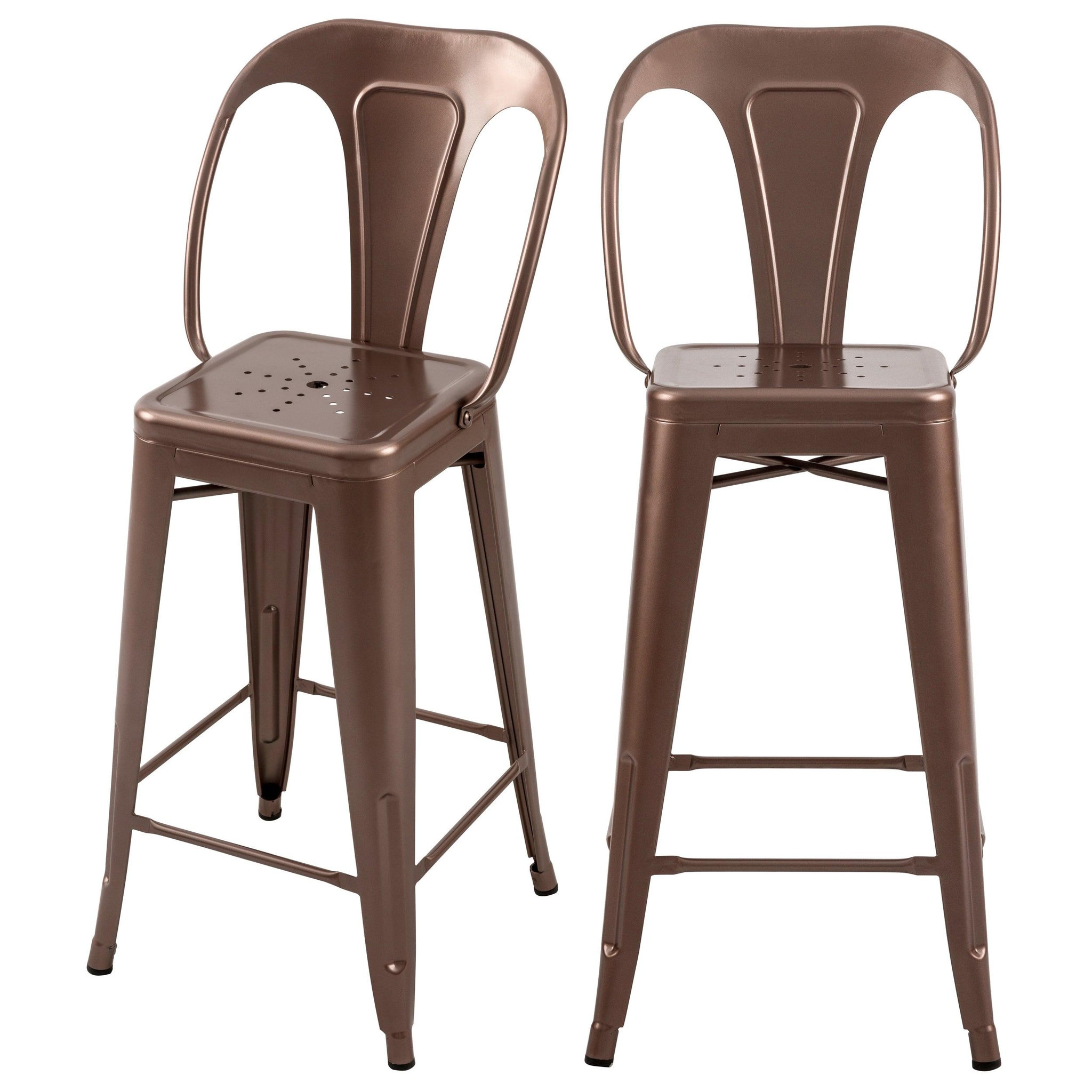 Voir la diapositive 1 : MAISON PAVANE Lot de 2 chaises pour îlot central 67 cm en métal cuivre-indus