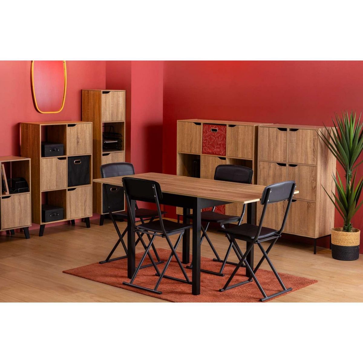 FIVE Table extensible 2 à 6 places en bois - Beige et noir