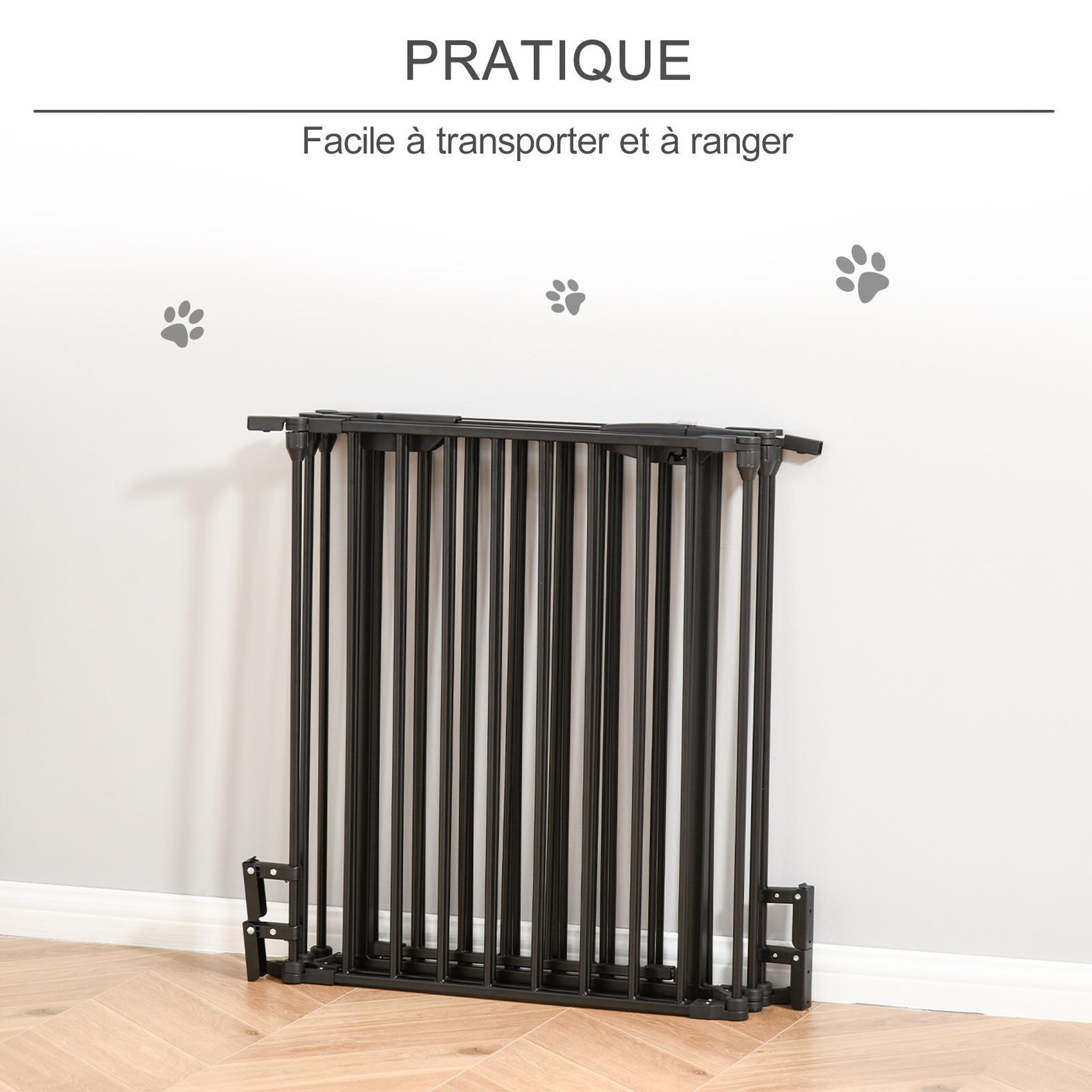 Voir la diapositive 5 : PAWHUT Barrière de sécurité parc enclos chien modulable pliable porte verrouillable intégrée 5 panneaux en métal 300l max. X 74,5h cm métal pp noir