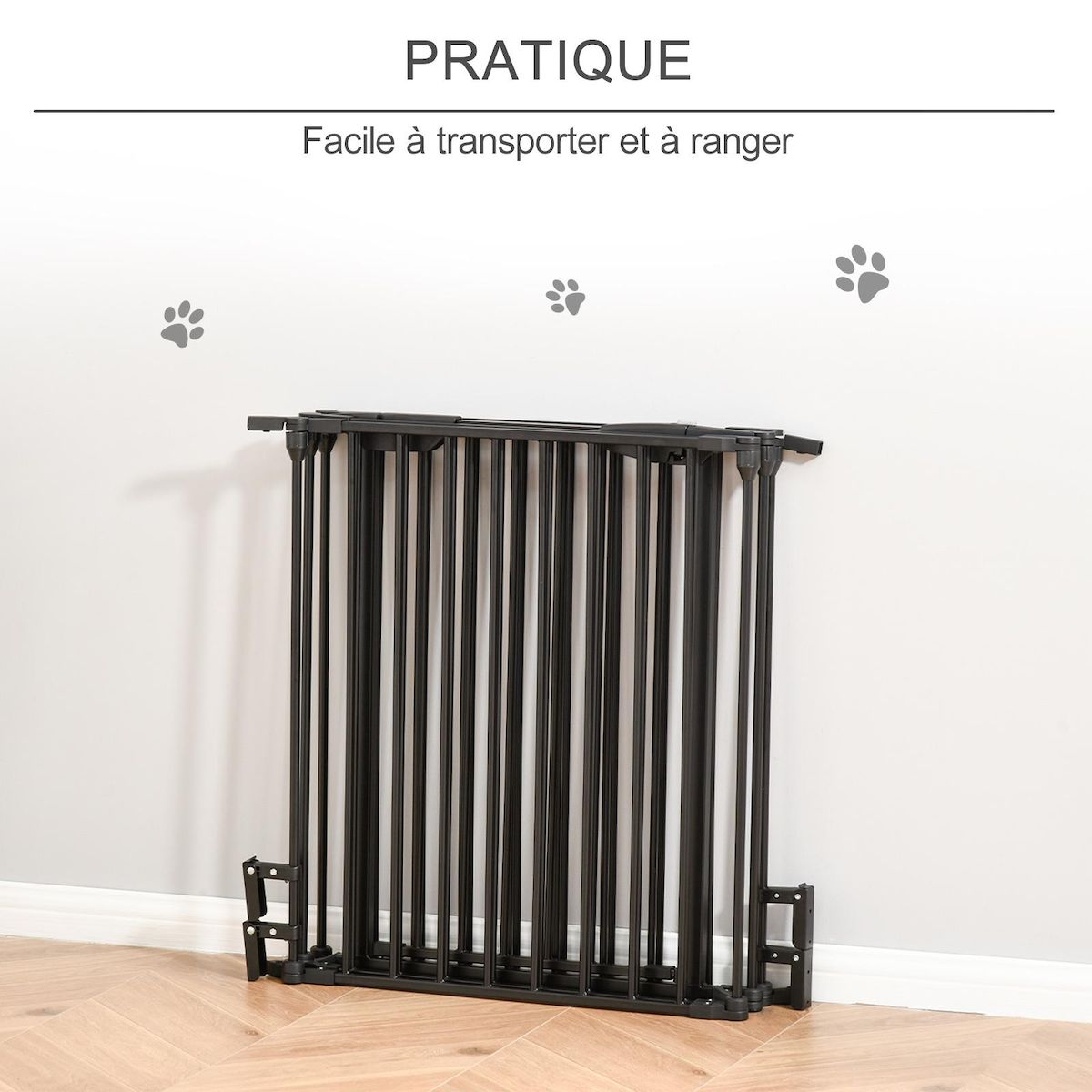 PAWHUT Barrière de sécurité parc enclos chien modulable pliable porte verrouillable intégrée 5 panneaux en métal 300L max. x 74,5H cm métal PP noir