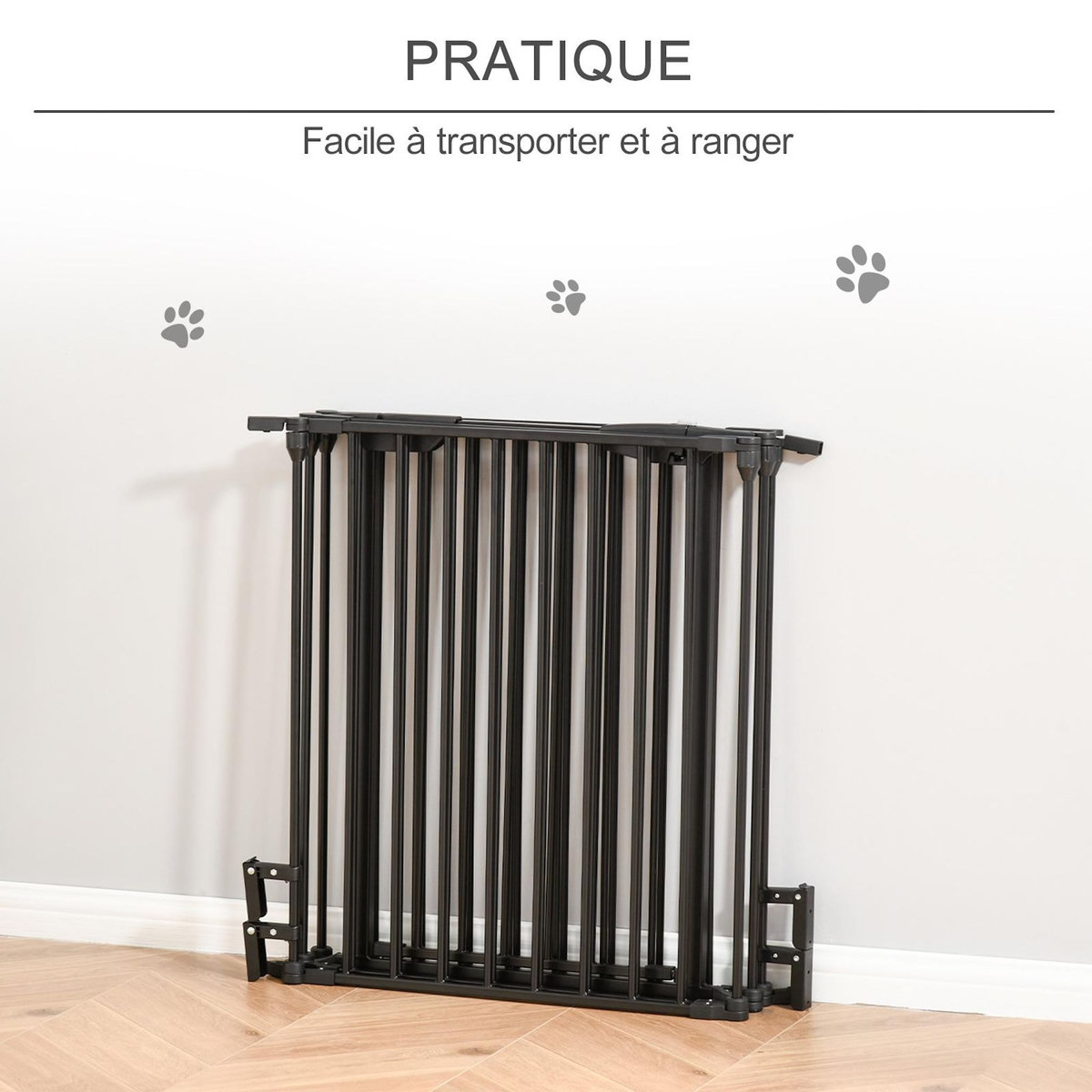 PAWHUT Barrière de sécurité parc enclos chien modulable pliable porte verrouillable intégrée 5 panneaux en métal 300L max. x 74,5H cm métal PP noir