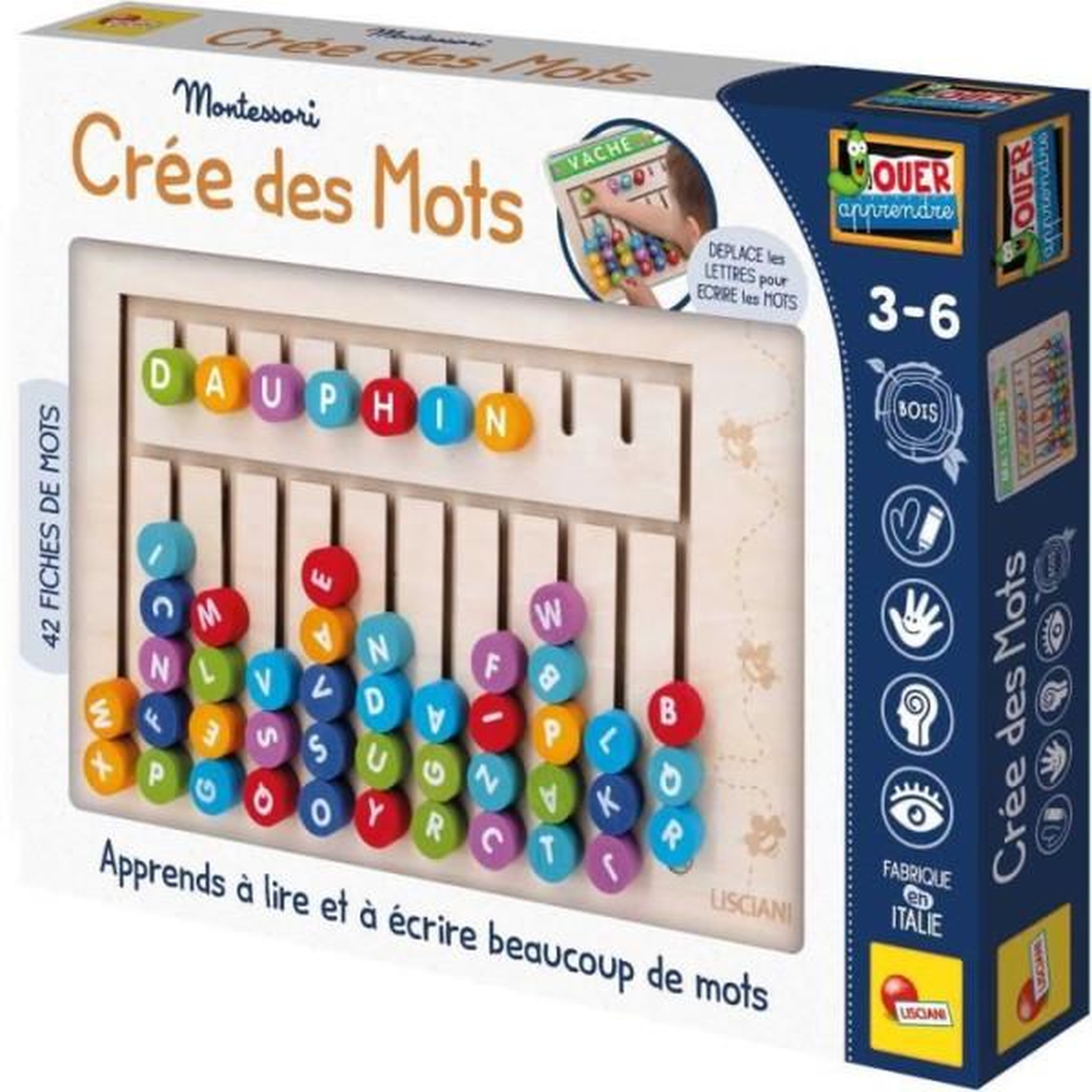 LISCIANI GIOCHI Compose-mots - Jeu Montessori - MONTESSORI - Tableau en Bois, Lettres et Chiffres Magnétiques