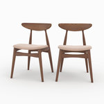 MAISON PAVANE Lot de 2 chaises en tissu beige et bois foncé d'hévéa-Josette