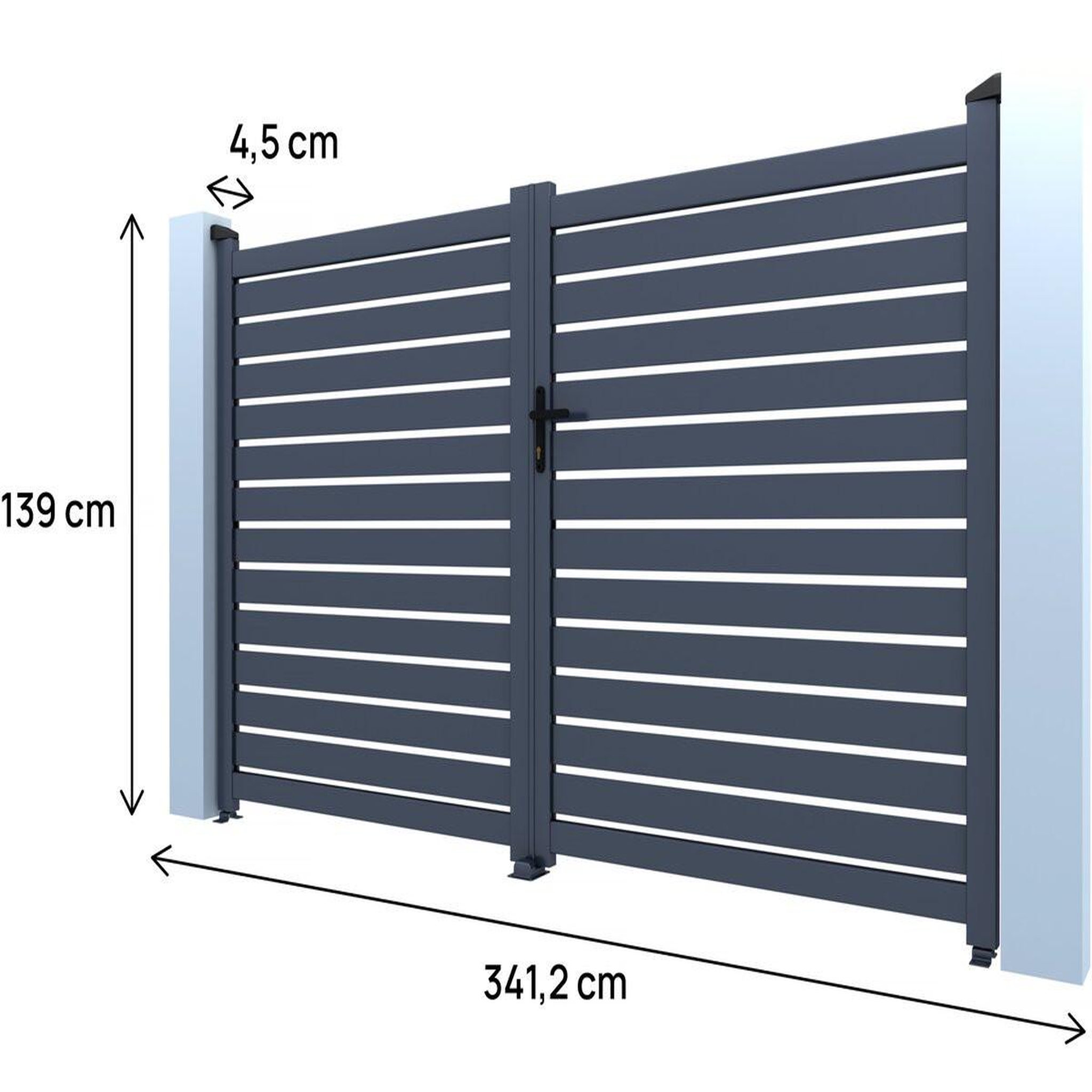 Voir la diapositive 3 : Habitat et Jardin Portail semi-ajouré en aluminium  julien - 340 x 140 cm - gris