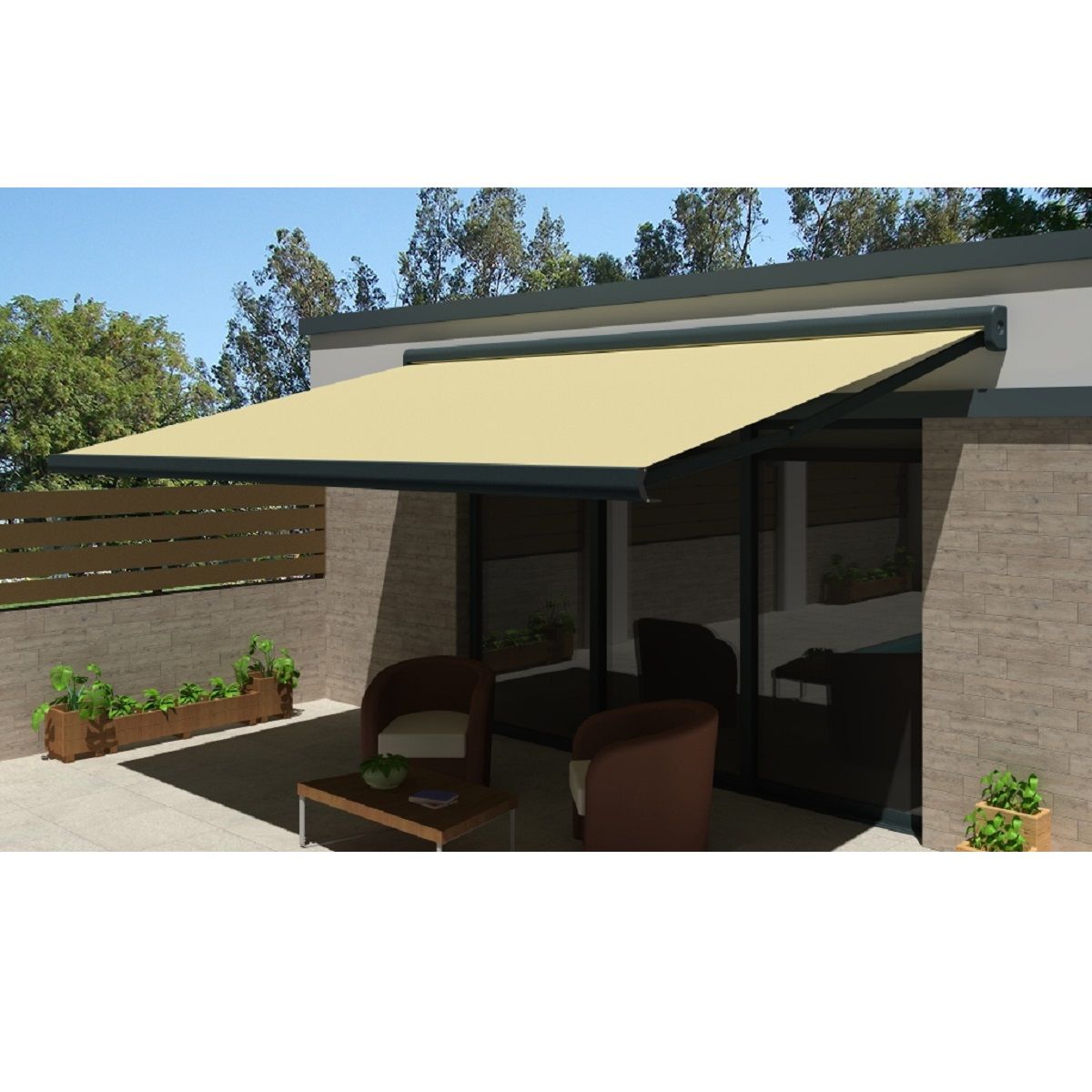 INTERSUN Store motorisé 6x3.5m OPTIMA toile unie coffre intégral gris 