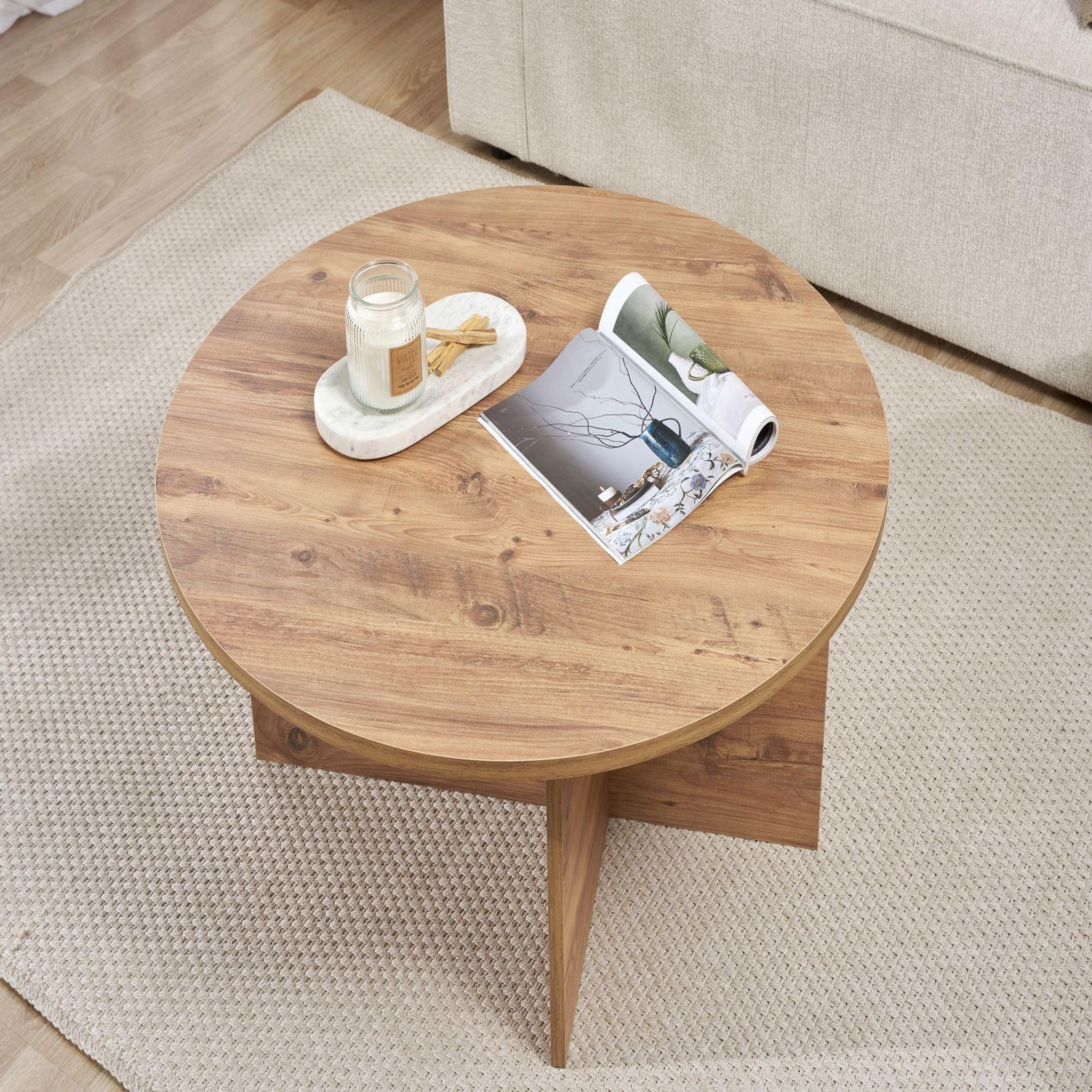Voir la diapositive 4 : Habitat et Jardin Table basse en bois  soleil  - 90 x 90 x 40 cm - pin atlantique