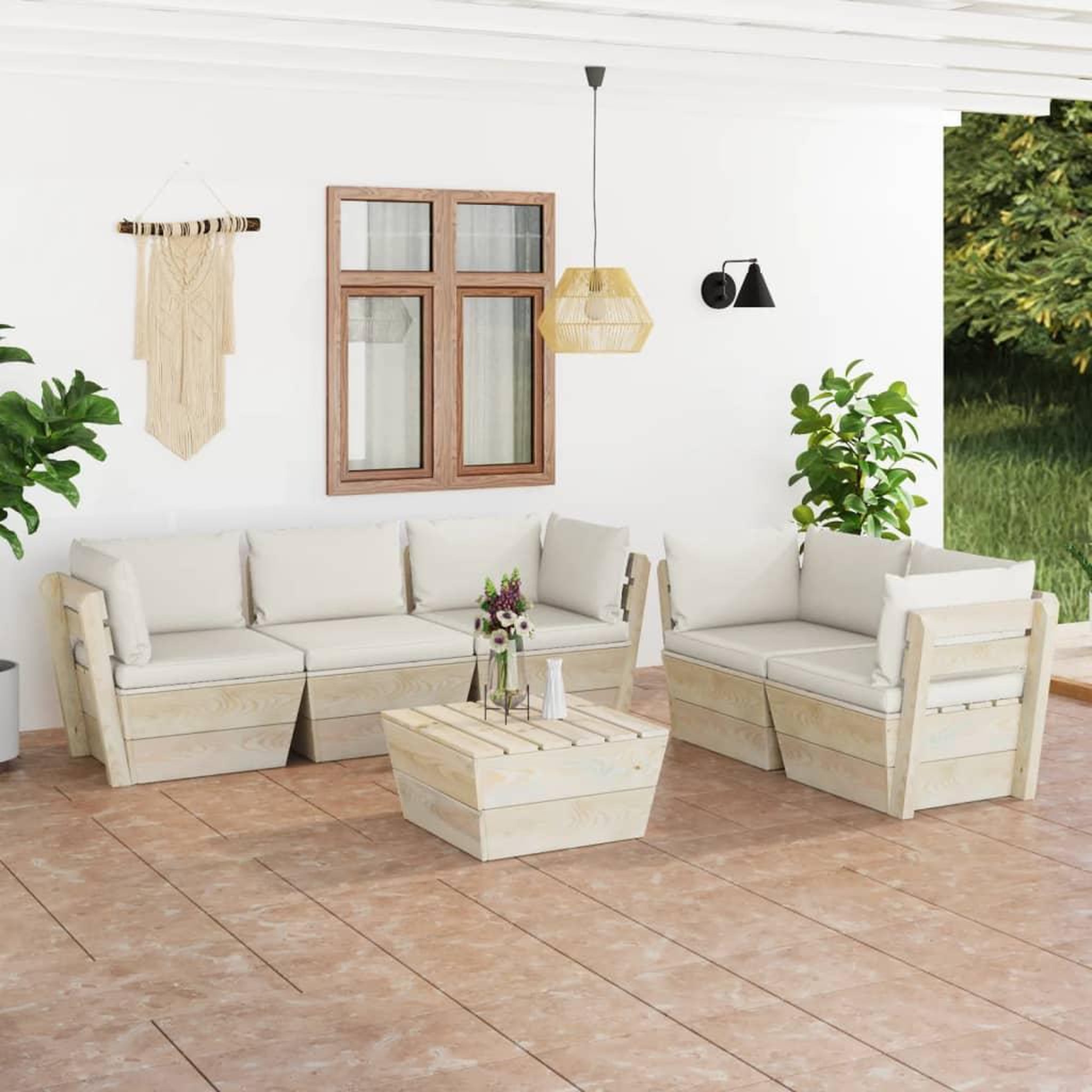 Voir la diapositive 1 : VIDAXL Salon de jardin palette 6 pcs avec coussins Epicea impregne