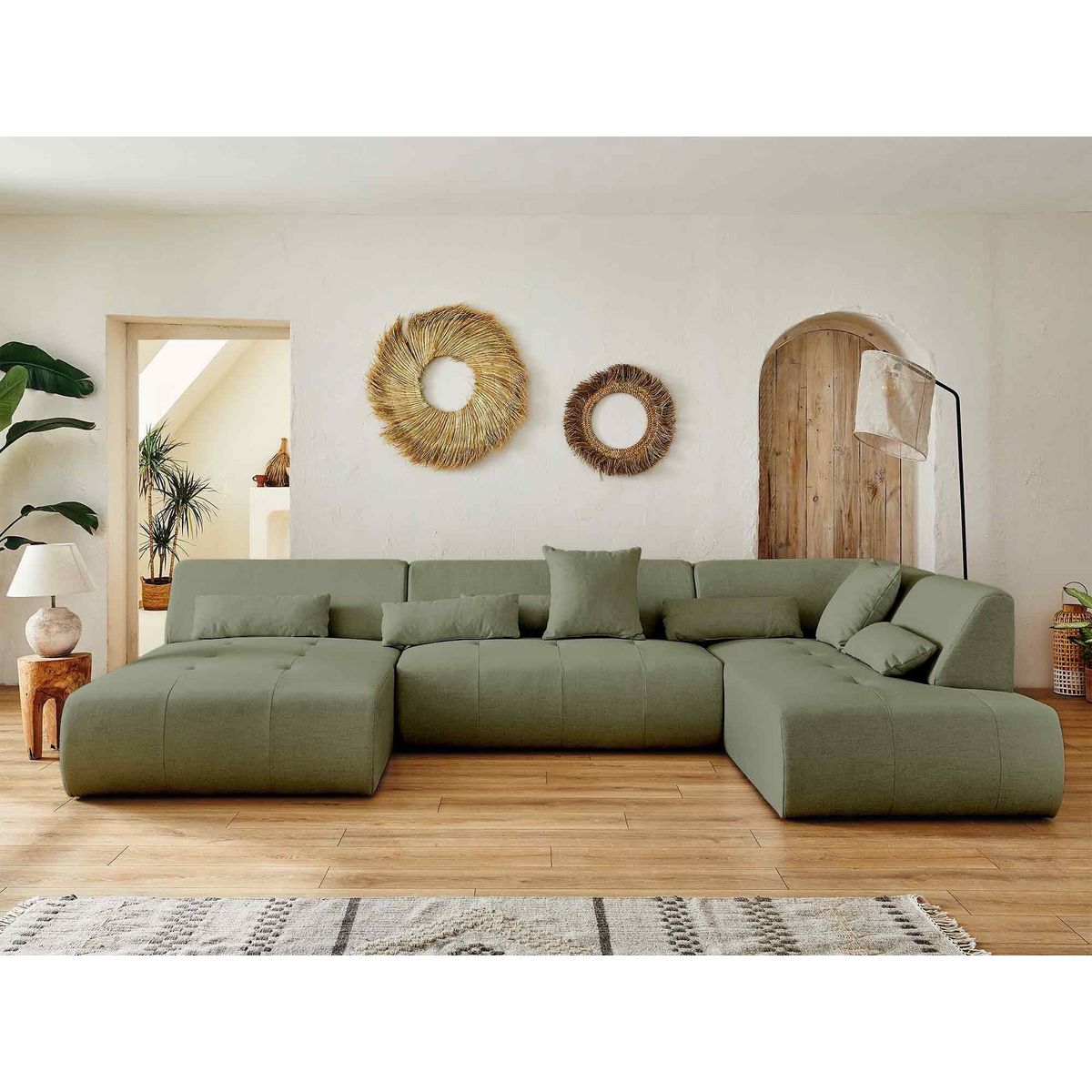 LISA DESIGN Onyx - canapé panoramique d'angle droit 7 places - en tissu