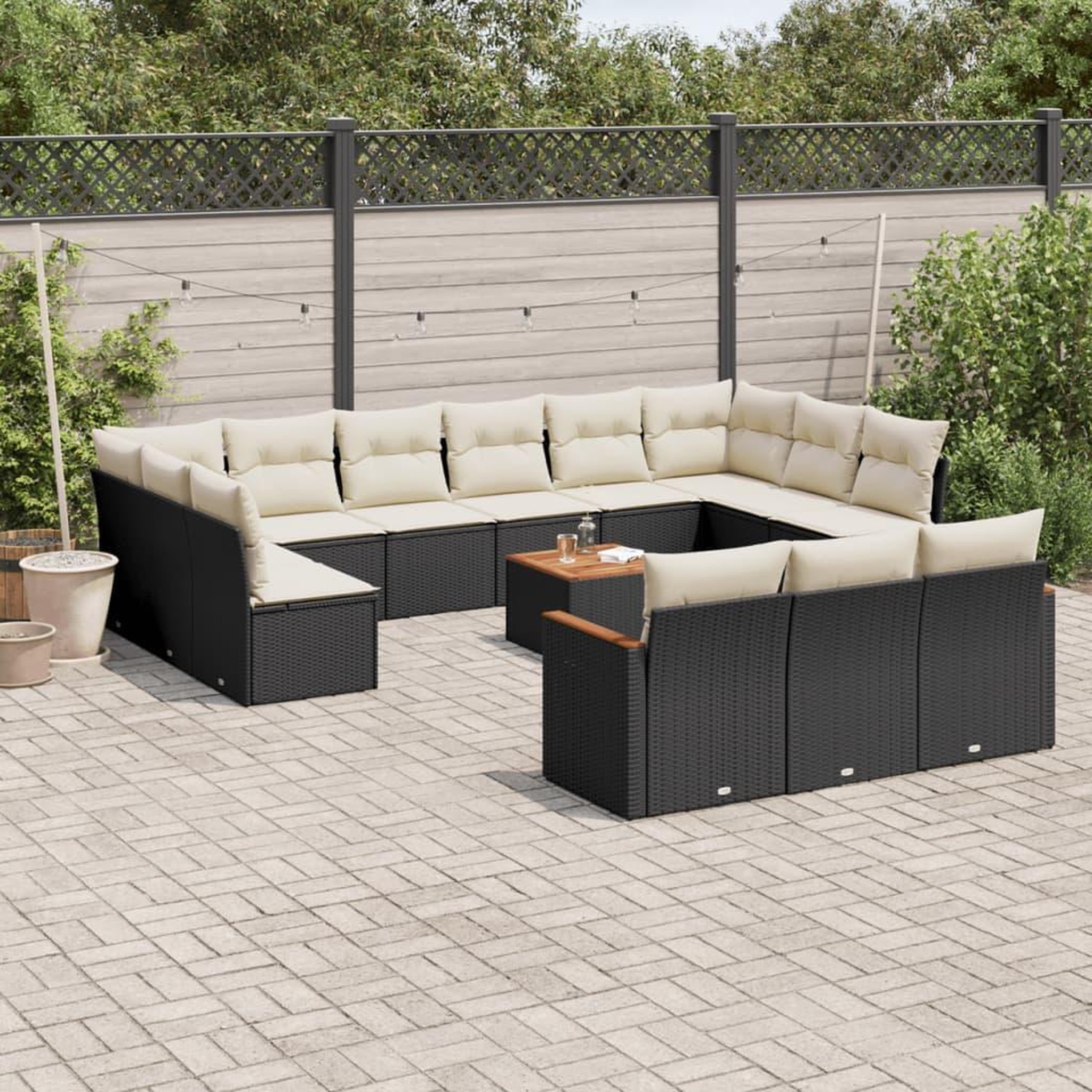 VIDAXL Salon de jardin avec coussins 14 pcs noir resine tressee