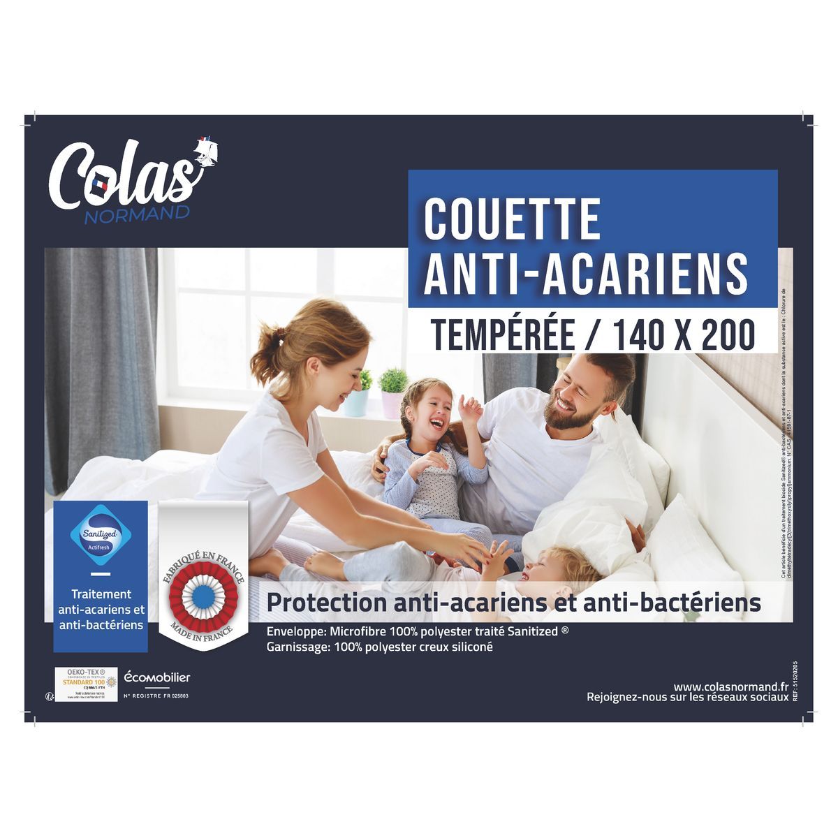 COLAS NORMAND Couette tempérée en polyester anti acariens SANITIZED 300 g/m²