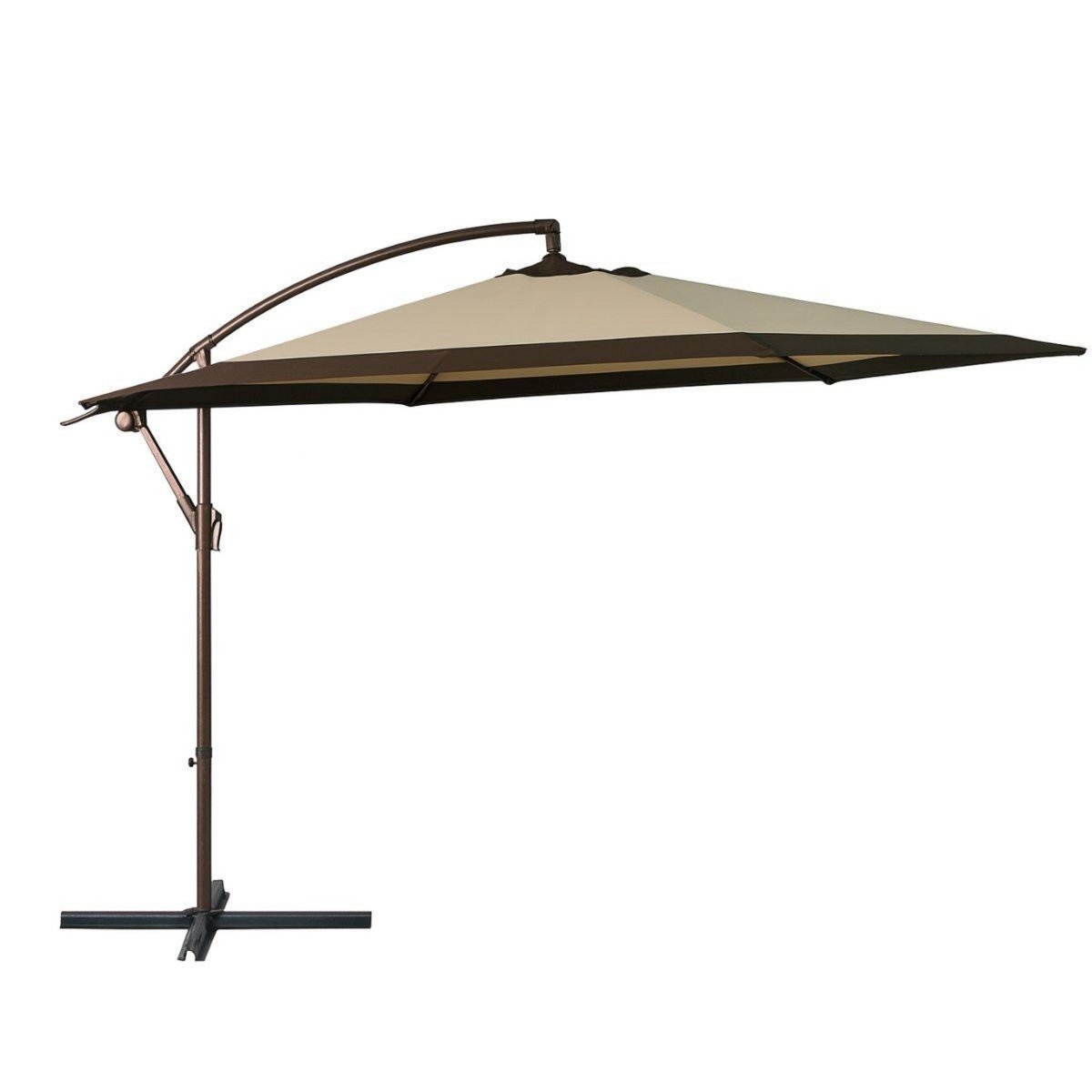 KZ GARDEN Parasol de Jardin Inclinable Ø300cm Design Sable et Bordure Marron - Parasol déporté Toile Polyester Anti UV KZ GARDEN