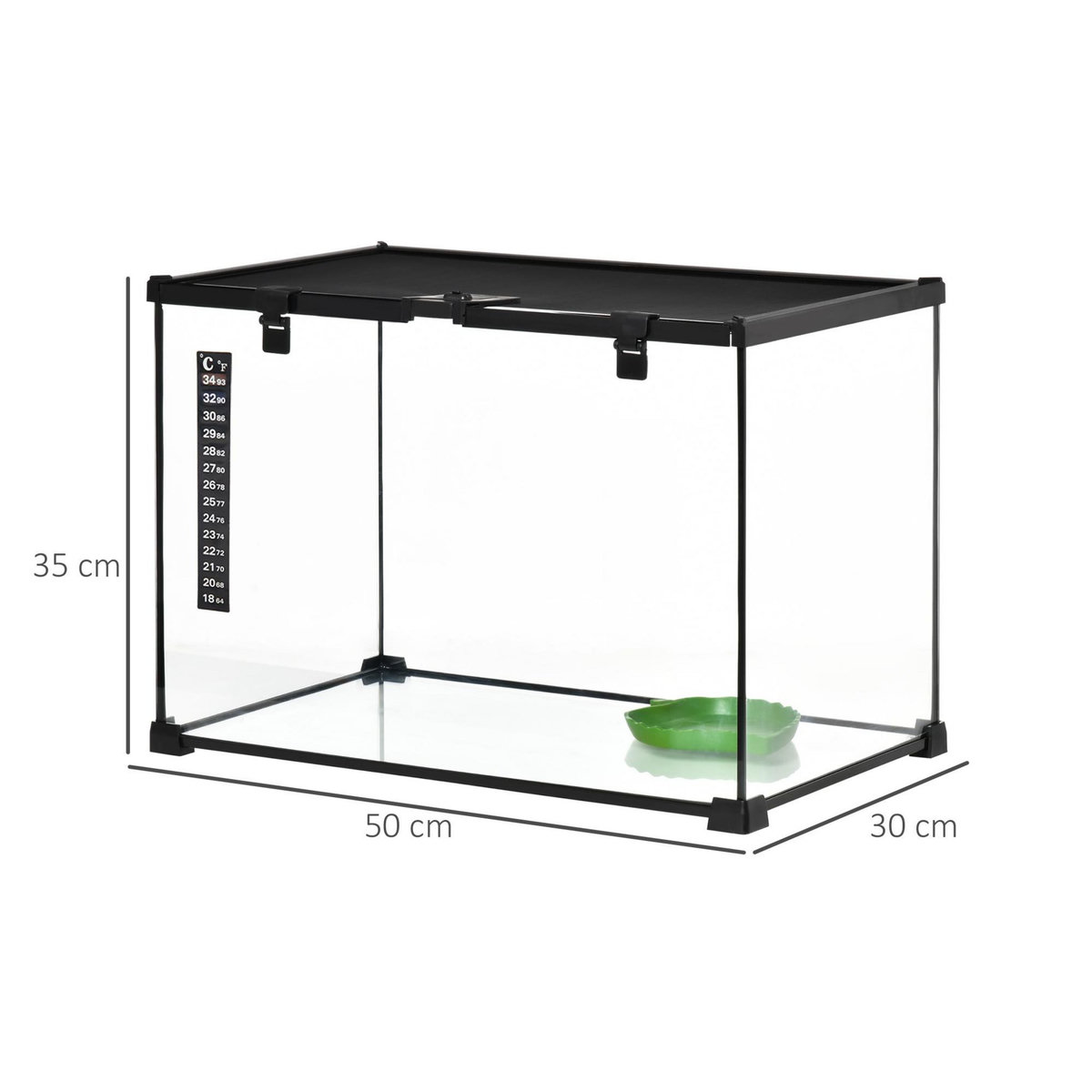 PAWHUT Terrarium en verre - vivarium reptiles & batraciens - habitat tortue - couvercle grillagé coulissant verrouillable - distributeur eau, thermomètre - métal noir verre
