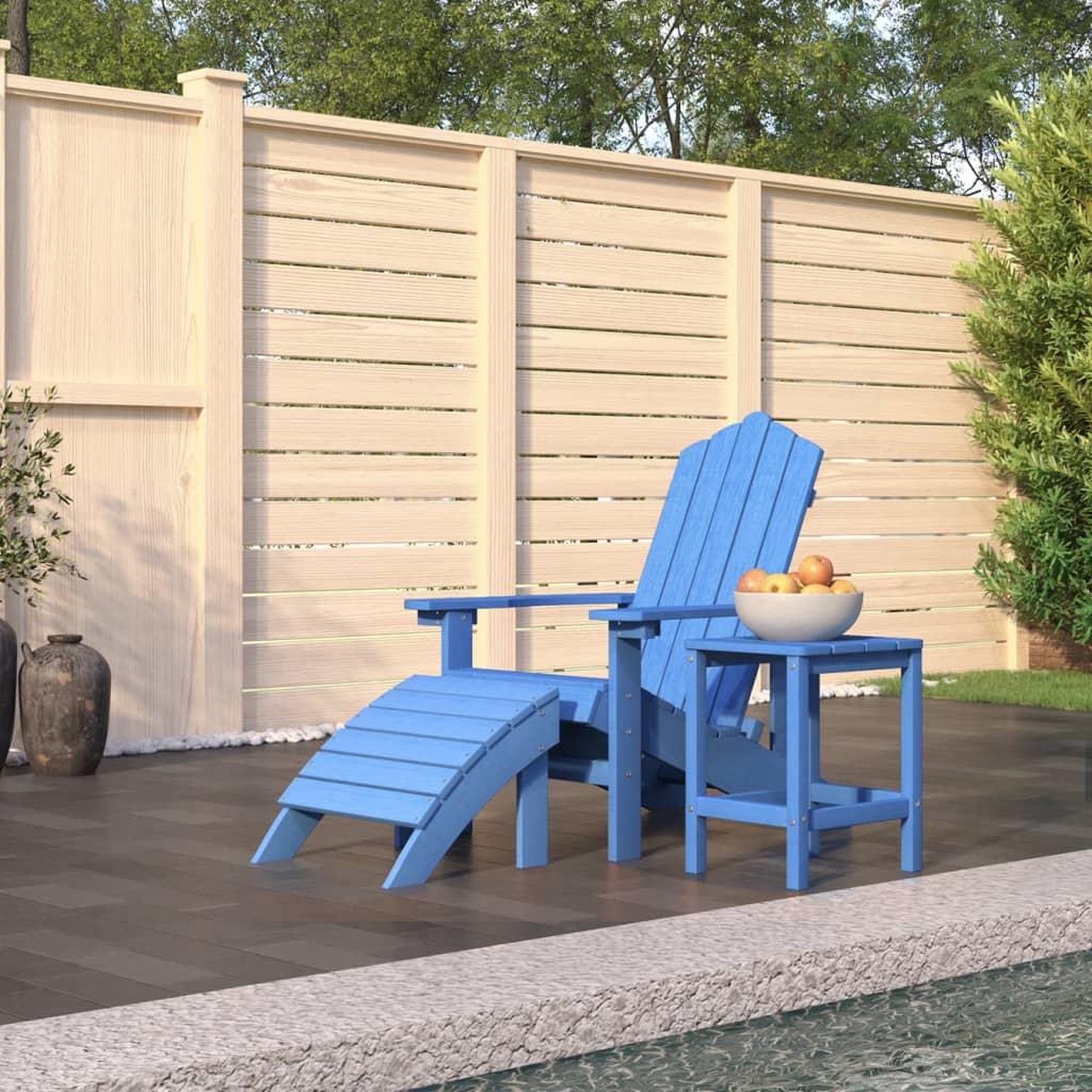 VIDAXL Chaise de jardin Adirondack repose-pied table PEHD Bleu aqua