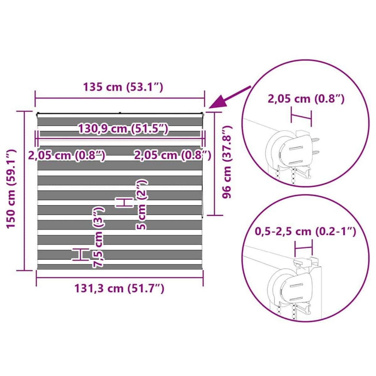 VIDAXL Store zebre marron sable largeur du tissu 130,9 cm polyester