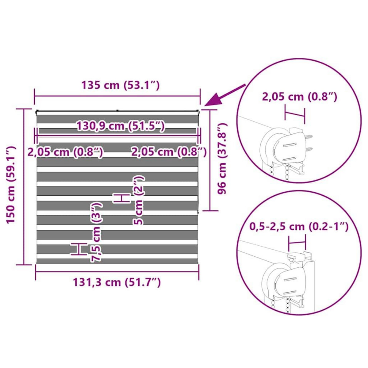 VIDAXL Store zebre marron sable largeur du tissu 130,9 cm polyester