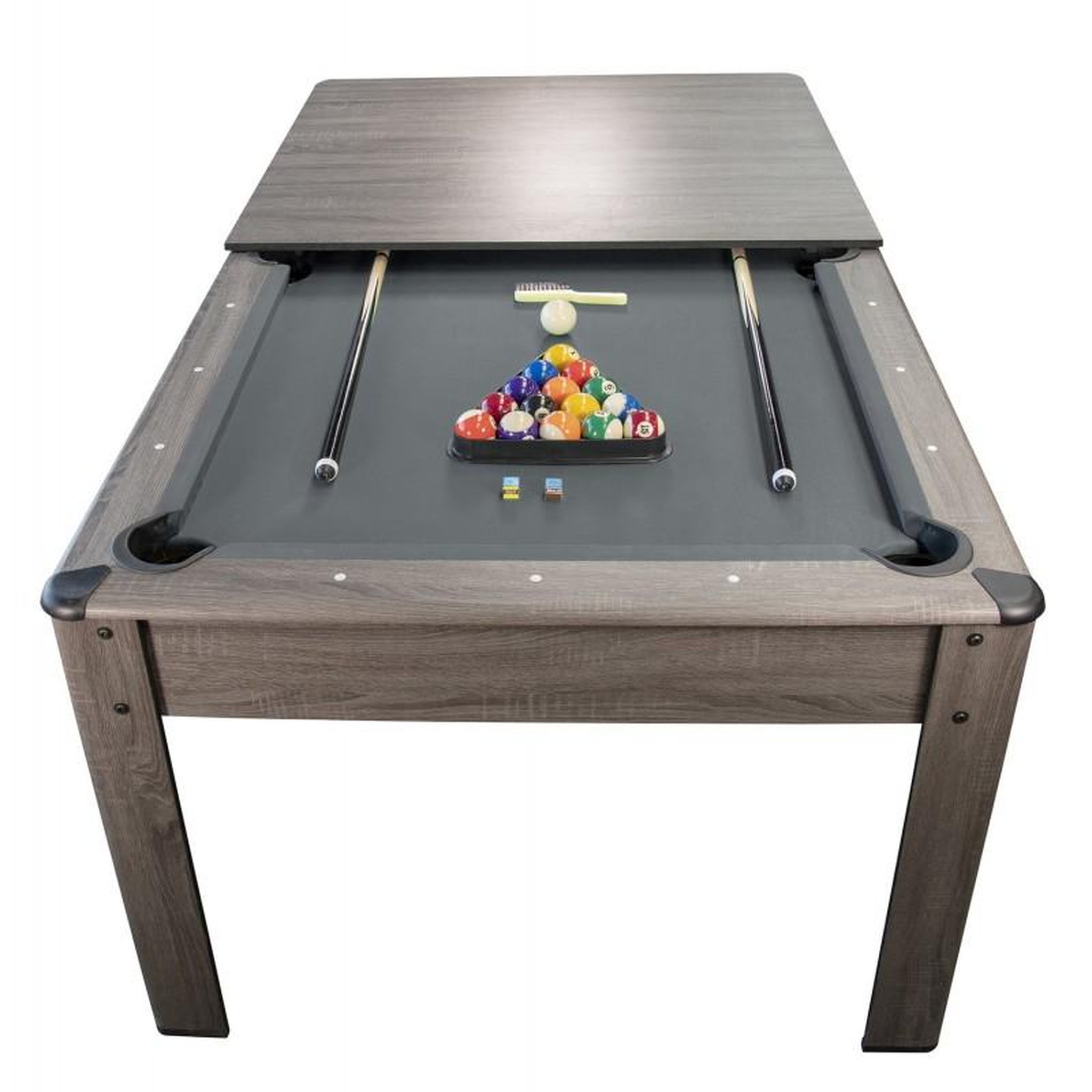 Voir la diapositive 1 : PLAY4FUN Billard Américain AMBIANCE 7Ft - 226,5 x 126,5 x 80 cm avec accessoires et plateau dînatoire - Gris