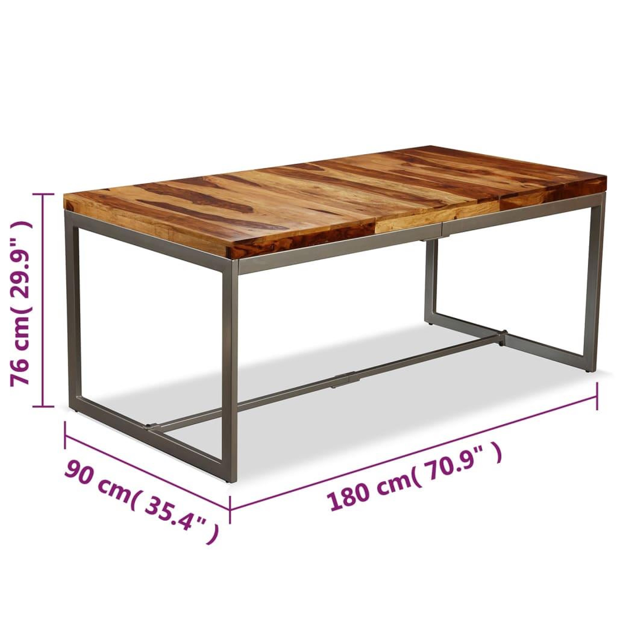 Voir la diapositive 6 : VIDAXL Table a manger bois massif et acier 180 cm