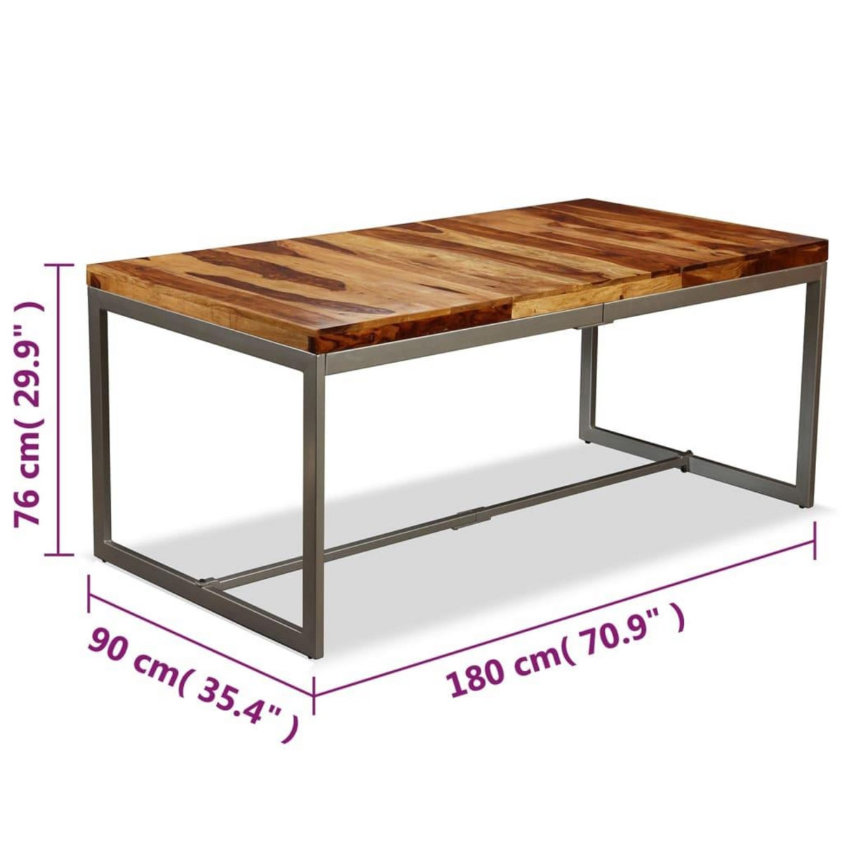VIDAXL Table a manger Bois massif et acier 180 cm